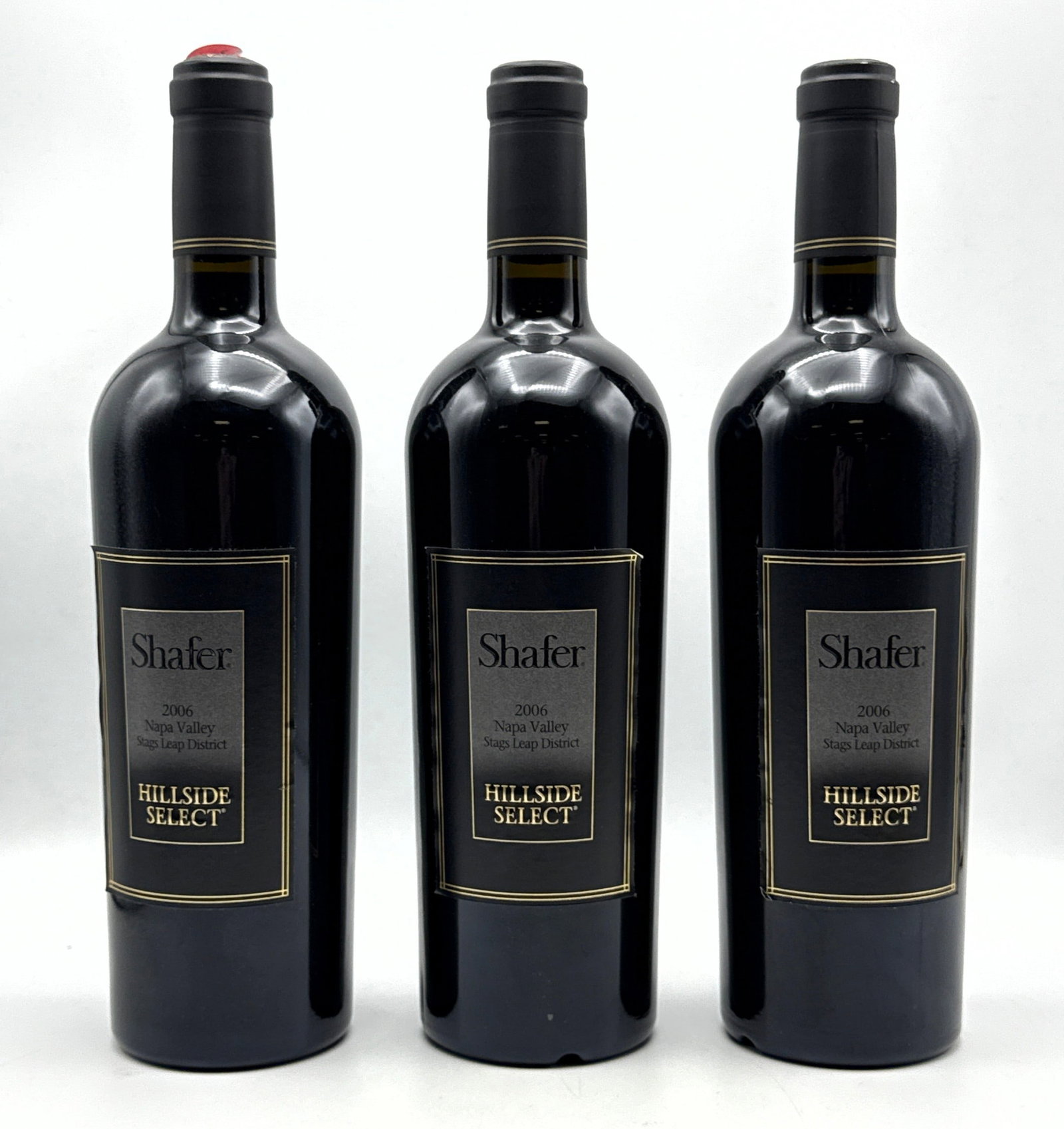 3 pcs - 2006 Shafer Cabernet Sauvignon Hillside Select Red Wine: 3 pcs - 2006 Shafer Cabernet Sauvignon Hillside Select Red Wine Dimensions: Height: 12 inches, Width: inches. --- Buyers are encouraged to pick up their purchases directly from our location. Please no