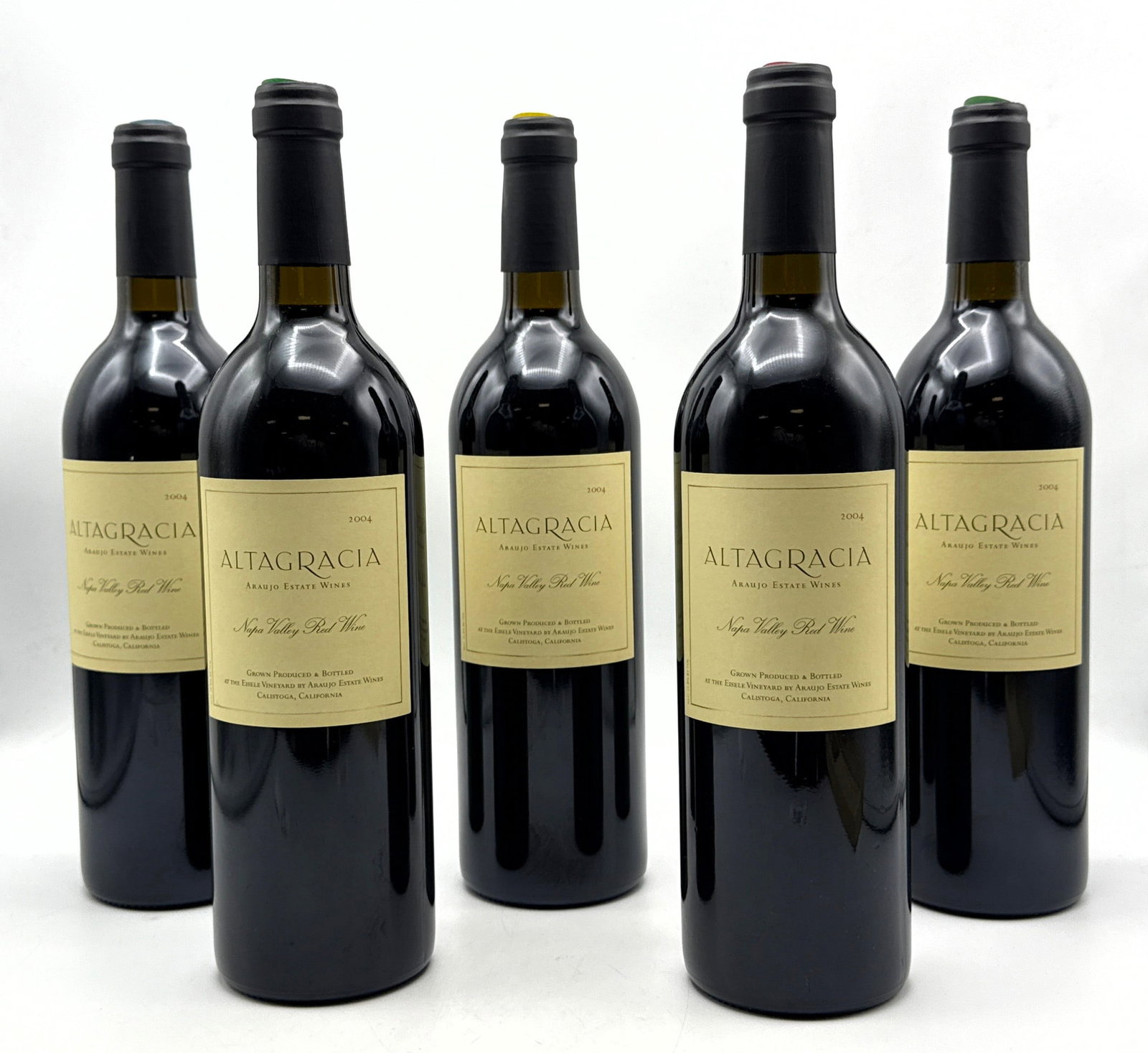 5 pcs - 2004 Araujo Estate Altagracia Red Wine: 5 pcs - 2004 Araujo Estate Altagracia Red Wine Dimensions: Height: 12 inches, Width: inches. --- Buyers are encouraged to pick up their purchases directly from our location. Please note: we do not off