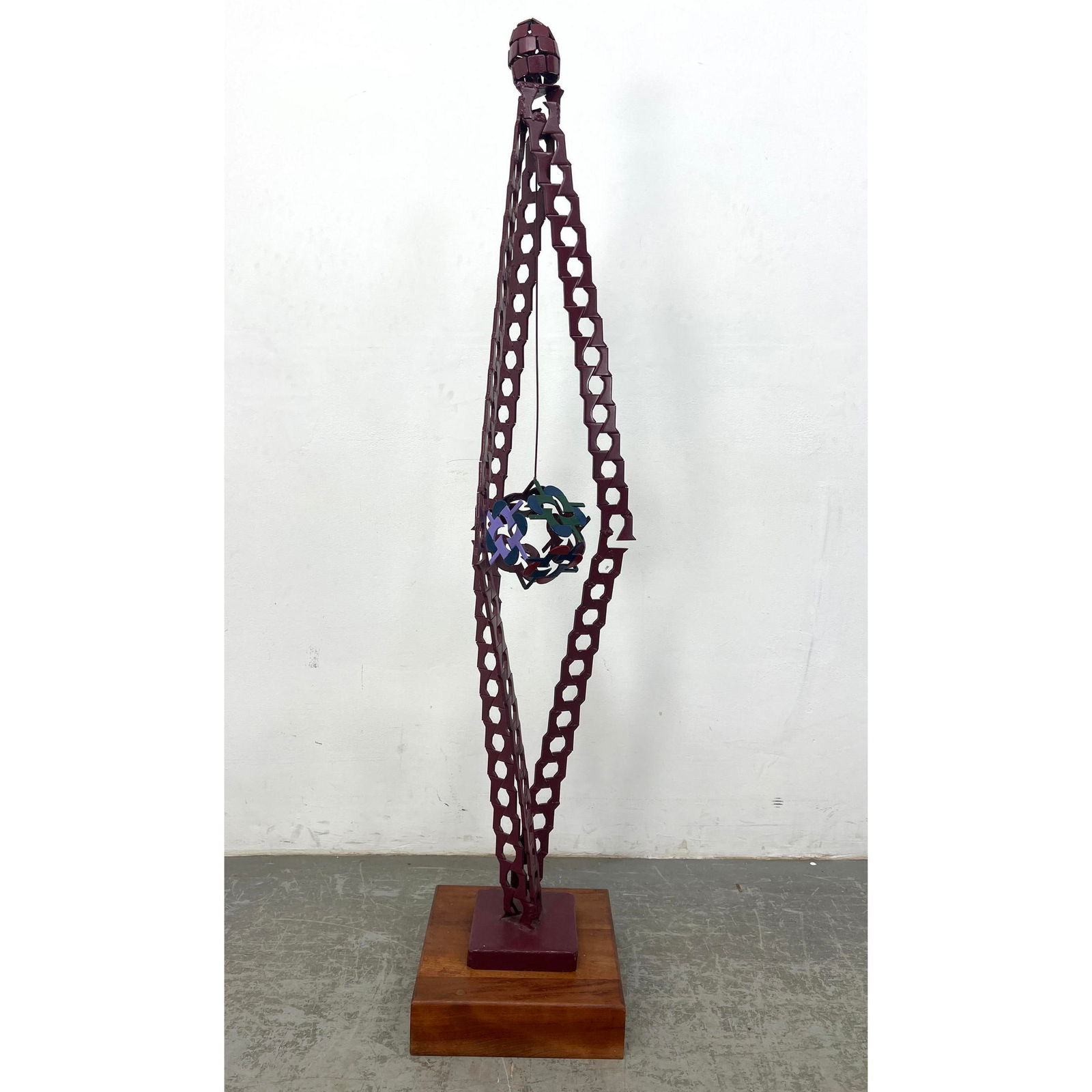 Tall Welded Painted Metal Pendulum Sculpture. Modern Upright form has hanging Metal Pendulum. Not si (1 of 9)