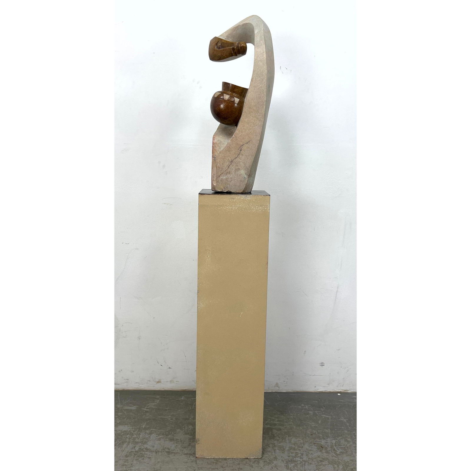Organic Modernist Carved Stone Figural Sculpture. Carved Head. Zimbabwe. Tall Display Pedestal. Pape (1 of 17)