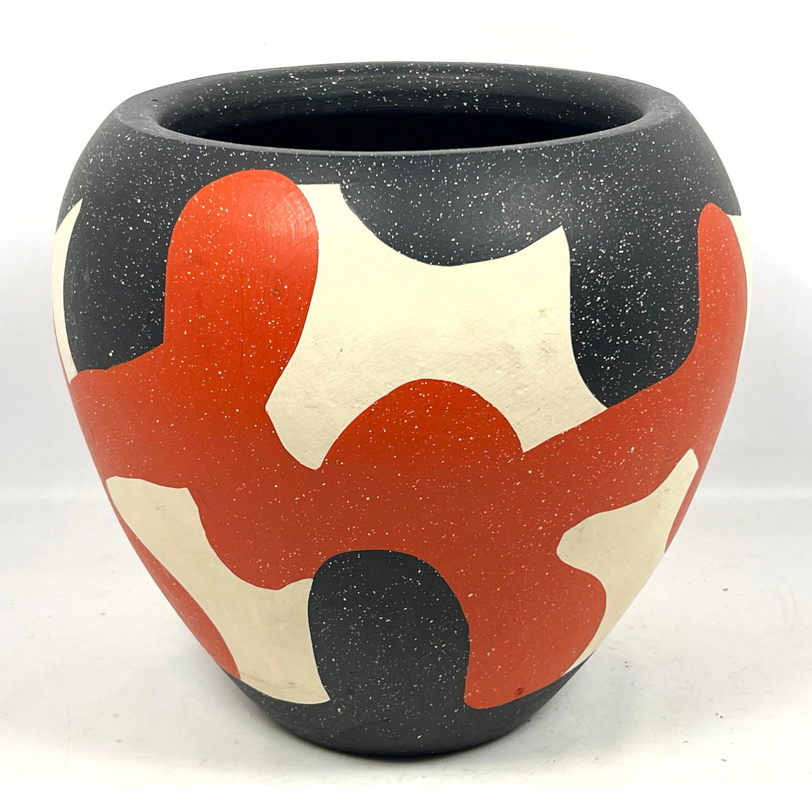 Painted terracotta Pottery Planter. Graphic painted design. (1 of 8)