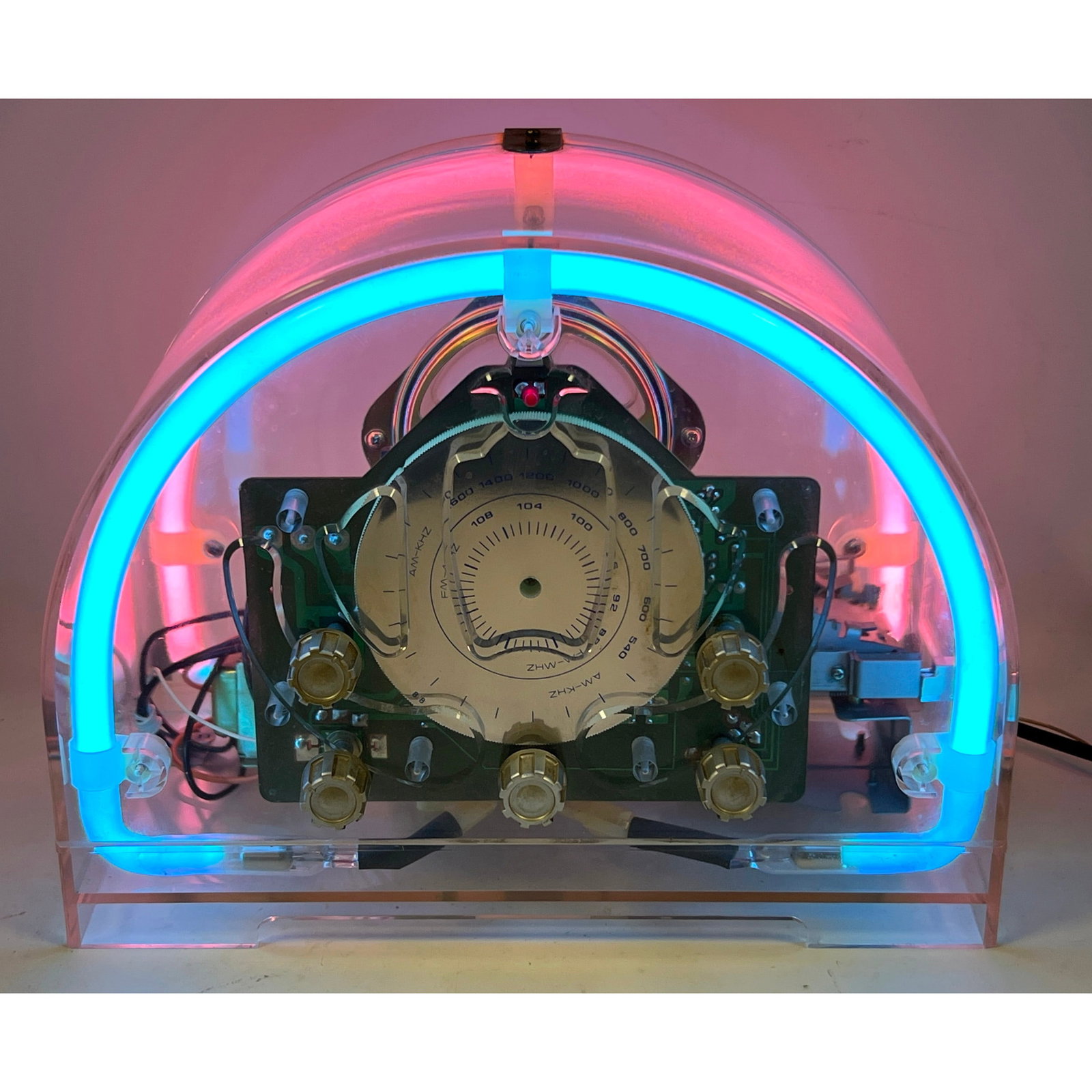 SONIC Am Fm Neon Radio. Acrylic case with visible works.: SONIC Am Fm Neon Radio. Acrylic case with visible works. Dimensions: Height: 9 inches, Width: 11.5 inches, Depth: 6.25 inches. --- - We offer curbside delivery for most items to NYC, Manhattan, Close 