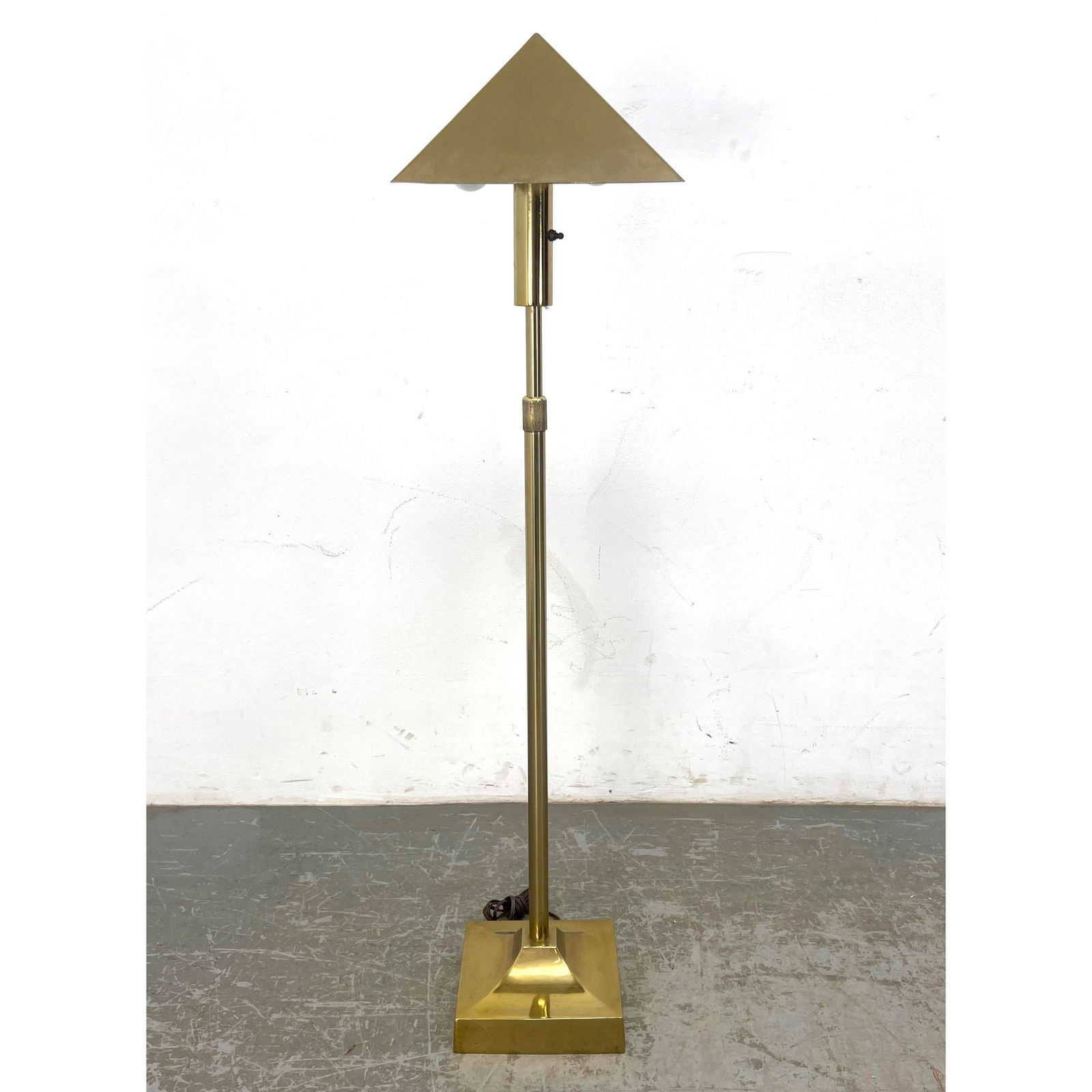 Mid Century Chapman Style Adjustable Height Brass Floor Lamp with Pyramid Shade (1 of 10)
