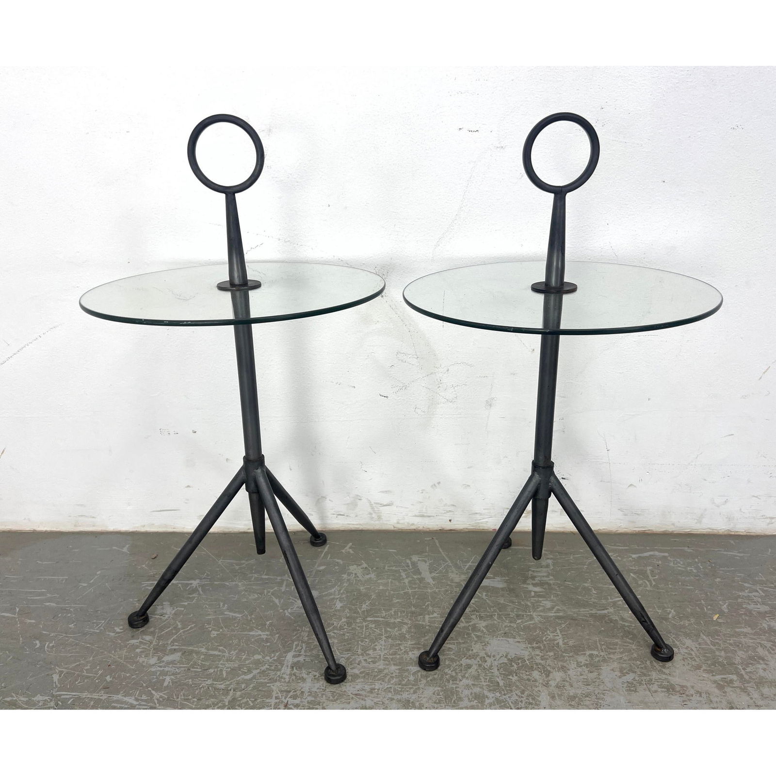 Pair of Modern Italian Style Gueridon Round Glass and Metal Drink Stands. (1 of 12)
