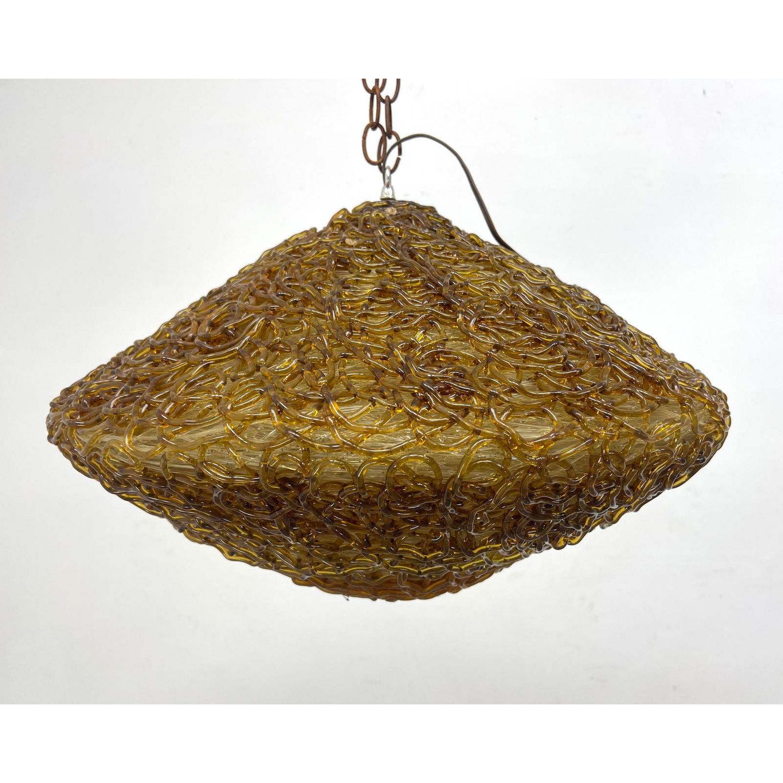 Vintage Spaghetti Plastic String Hanging Light Shade. Golden Amber   Shaped Shade. (1 of 10)