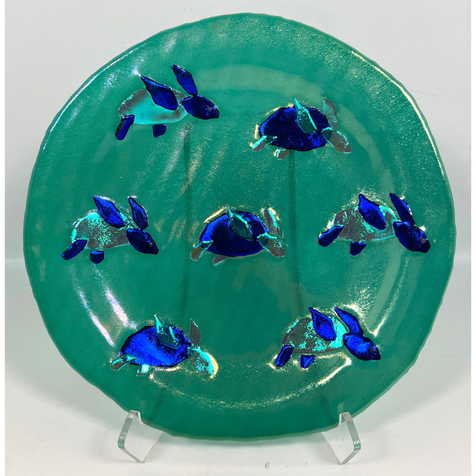 Brenda Signed Studio Fused Glass  Plate. Sea Turtles Charger. Artist Signed (1 of 7)