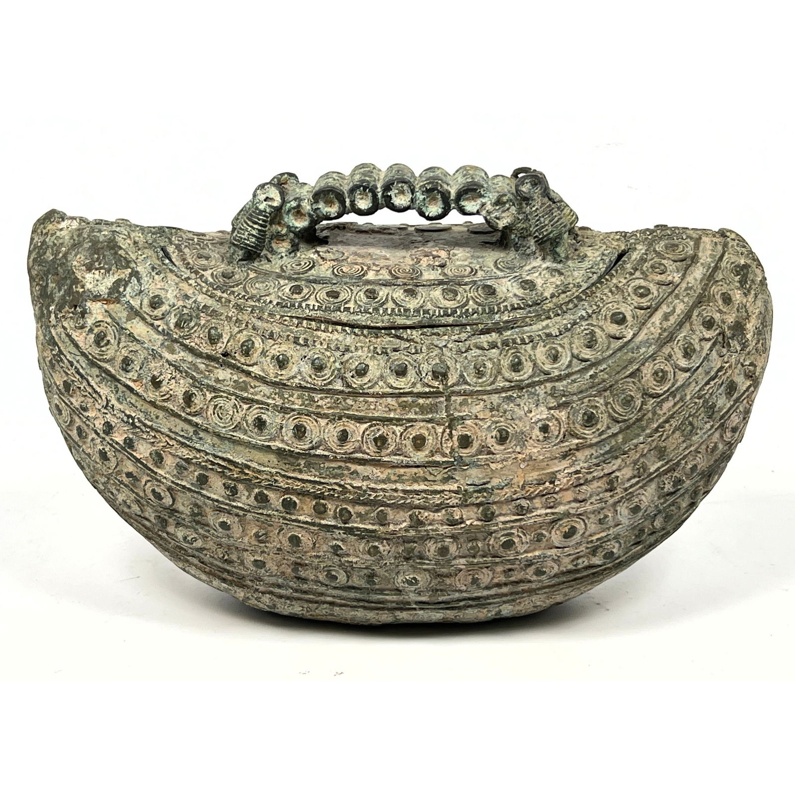 Vintage Likely Bronze Lidded Vessel Bowl. Unknown origin country; possibly West African. (1 of 11)