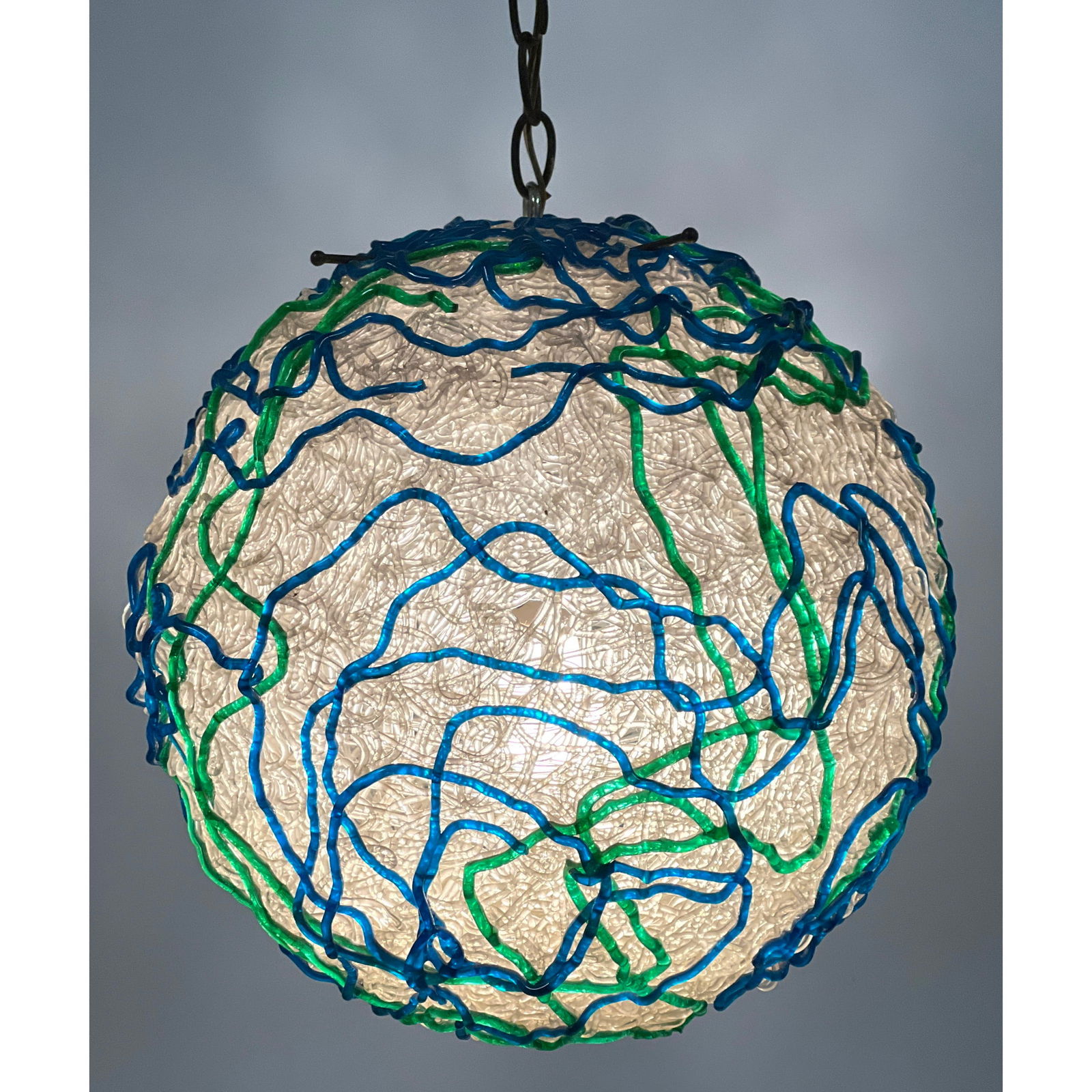 Spaghetti Plastic String Ball Modernist Light Shade. Hanging Pendant Lamp. (1 of 10)