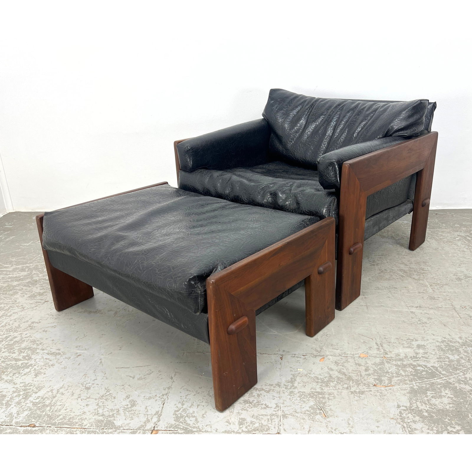 2pc Adrian Pearsall Walnut Lounge Chair. Ottoman. Wide Walnut Frame with thru tenon construction. Bl (1 of 10)