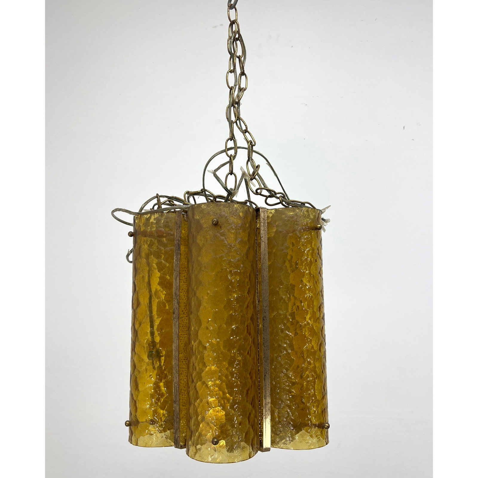 Mid Century Modern Chandelier Pendant Light with 6 Lobed Amber Shades. (1 of 10)