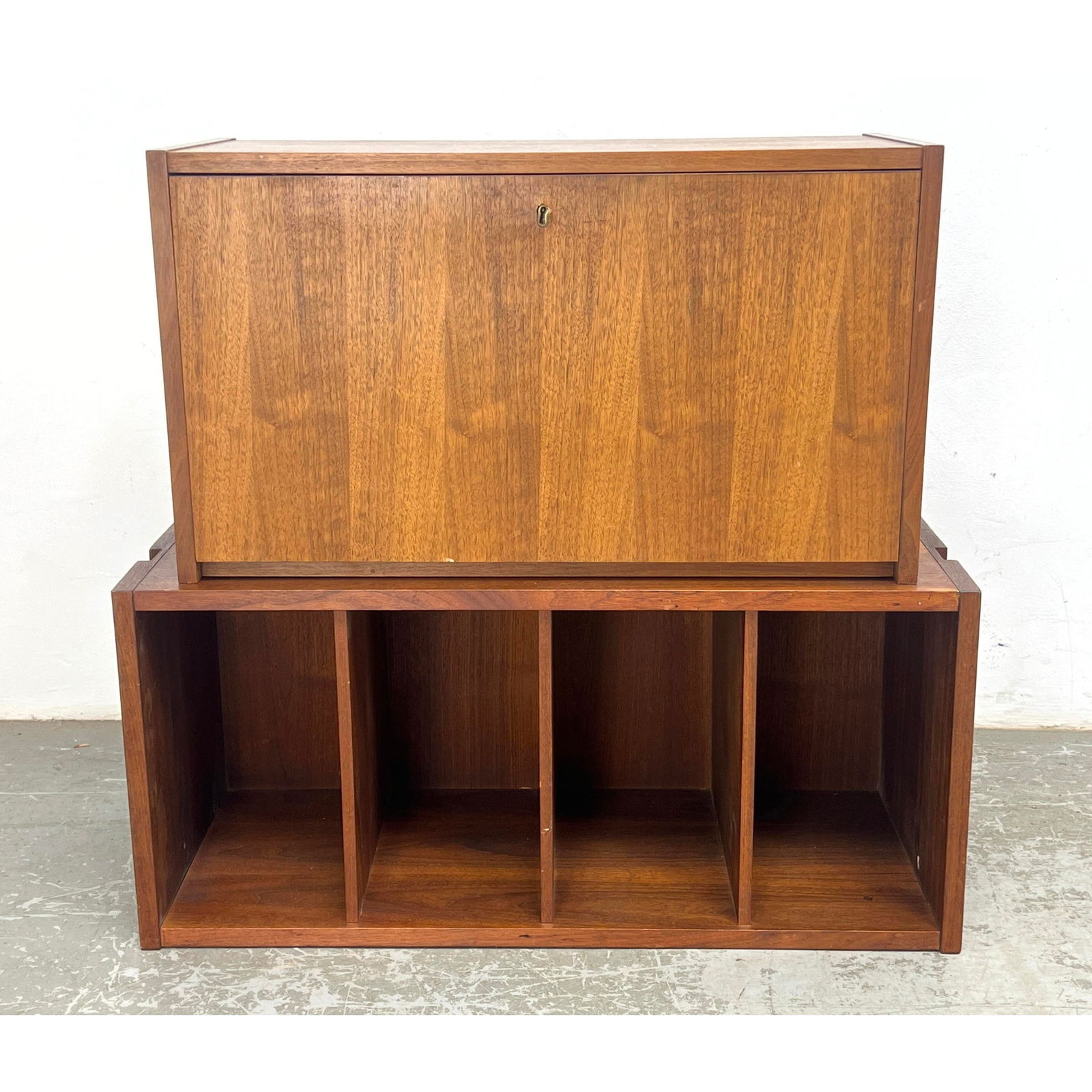 2 Piece Danish Modern Walnut Wood Wall Unit Shelving Modular Cabinets (1 of 13)