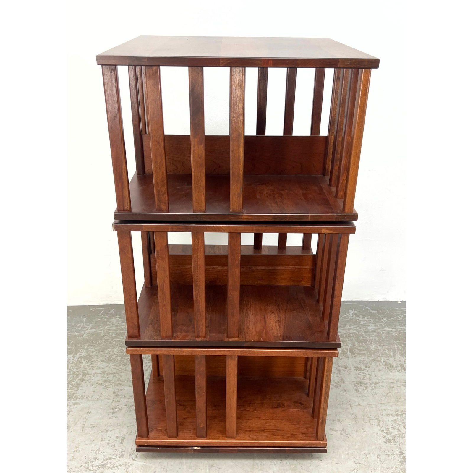LEVENGER Revolving Tri-Level Bookcase. Library. Marked. (1 of 12)