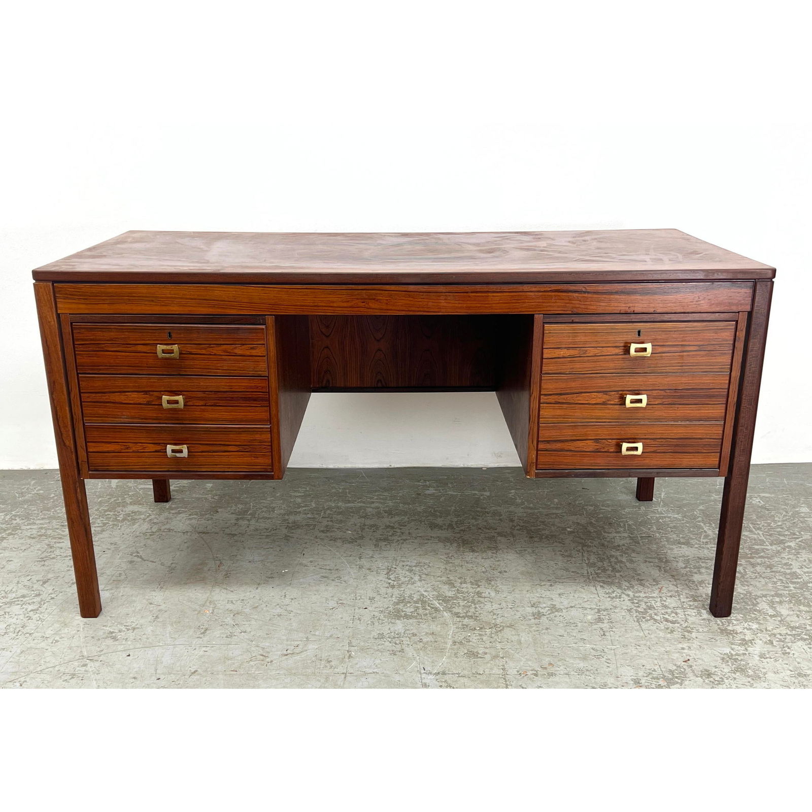 Large Rosewood Executive Desk. Modernist Office. Drawers and File Cabinet. Has Key. (1 of 13)