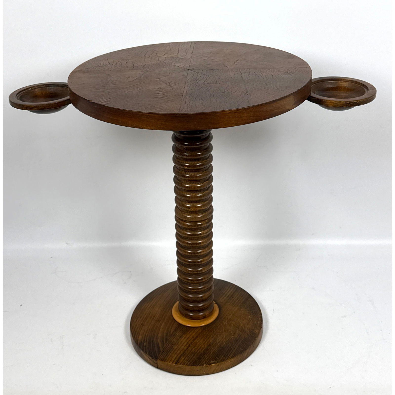 French Round side table with pull out tray holders for drink or ashtray. Charles Dudouyt style. (1 of 9)