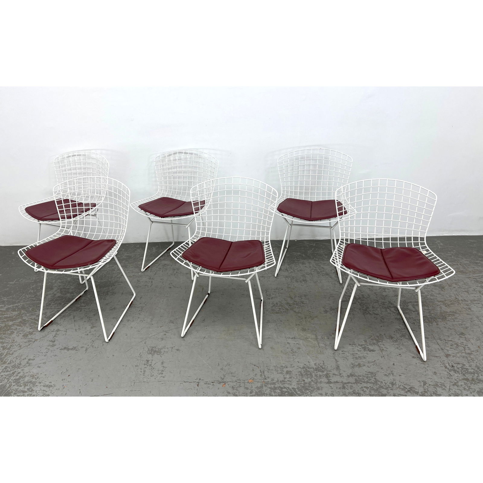 Set 6 Harry Bertoia Wire side Chairs with Cushions. Enameled white. (1 of 16)