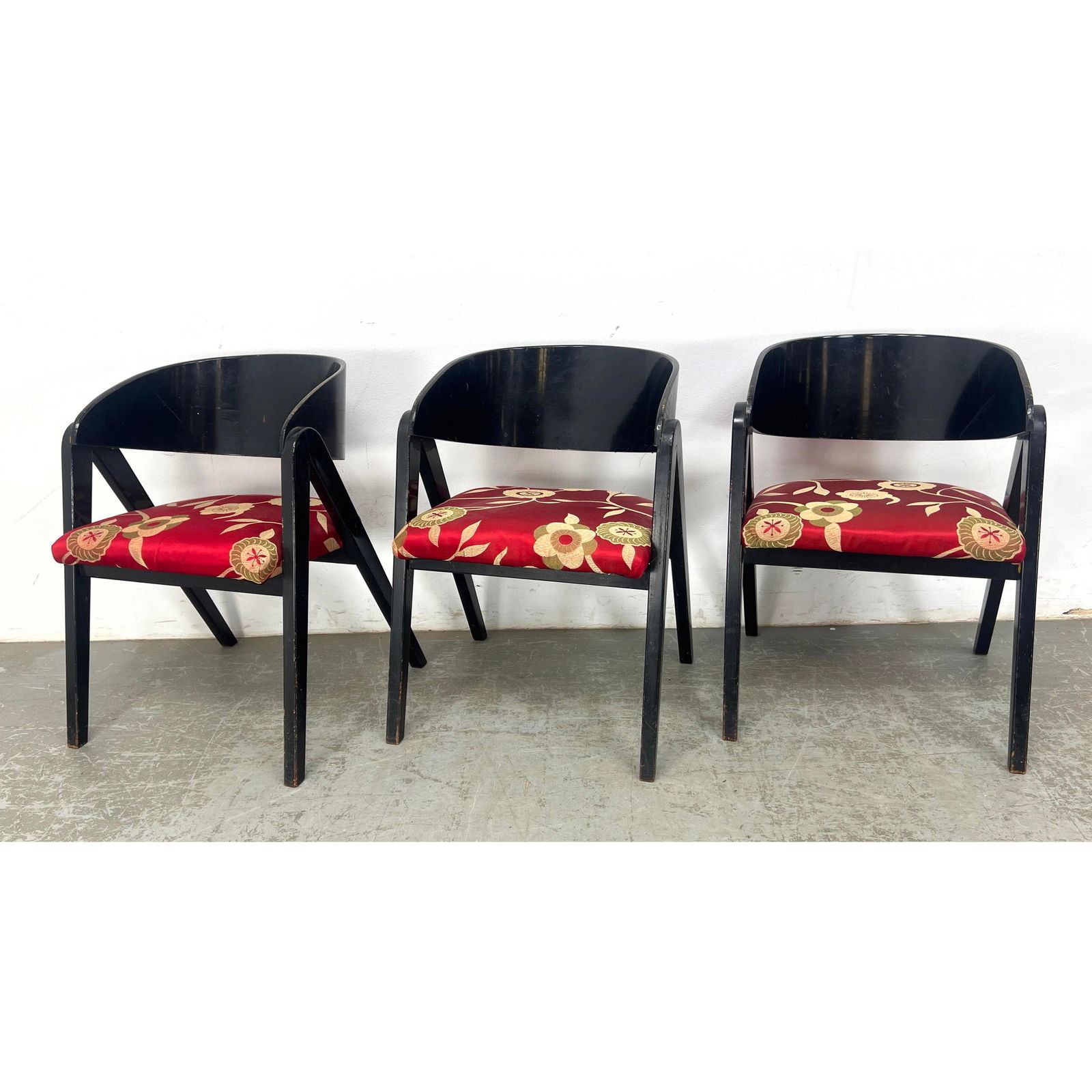 Set 3 Allan Gould style Compass Dining Chairs. Black Lacquered Frames with signature Compass style l (1 of 20)