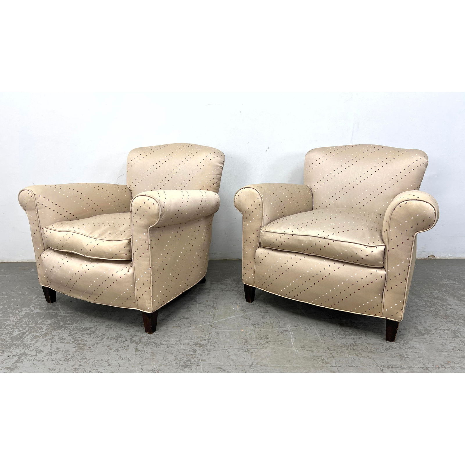 Pair Art Deco Style Club Lounge Chairs. Silk and Down. (1 of 18)