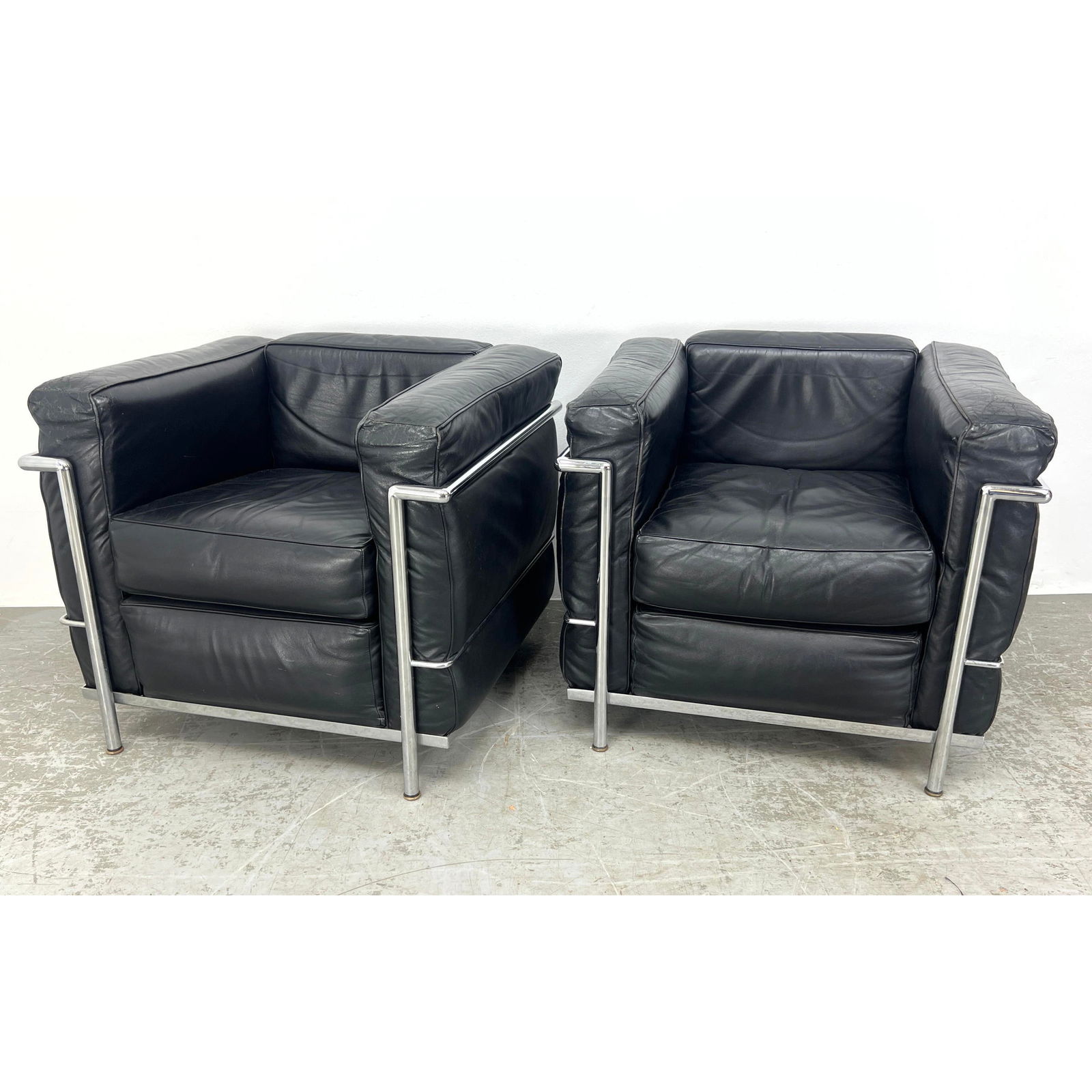 Pr Le Corbusier Chrome Lc2 Lounge Chairs. Black Leather on iconic chrome tube frames. Marked Italy. (1 of 18)