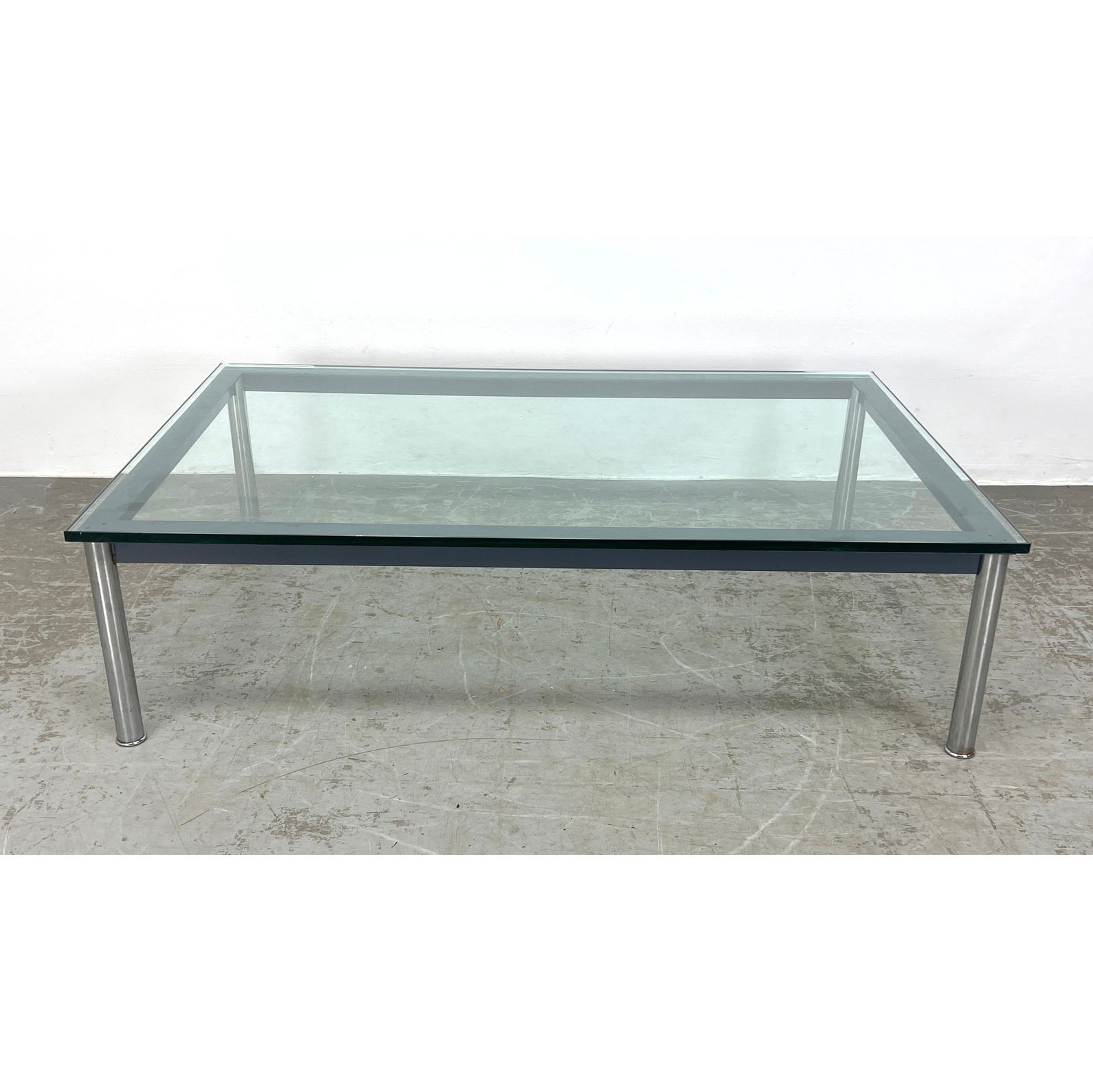 CASSINA Italian Coffee Cocktail table. Chrome legs and black frame. Glass Top. Marked. (1 of 9)