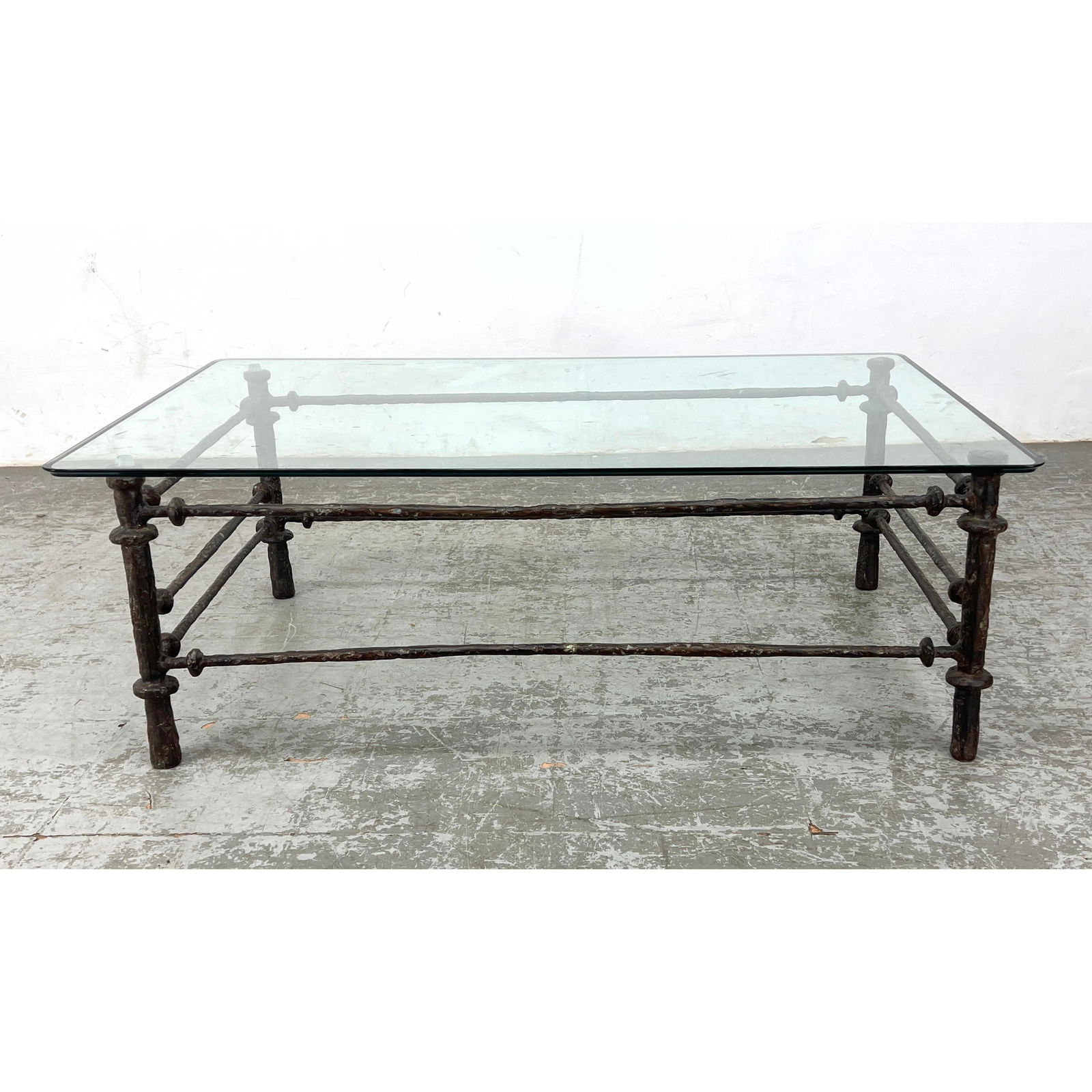 Ilana Goor inspired Heavy Metal Cocktail Coffee Table. Glass Top on Heavy Textured Frame. Large Over (1 of 11)