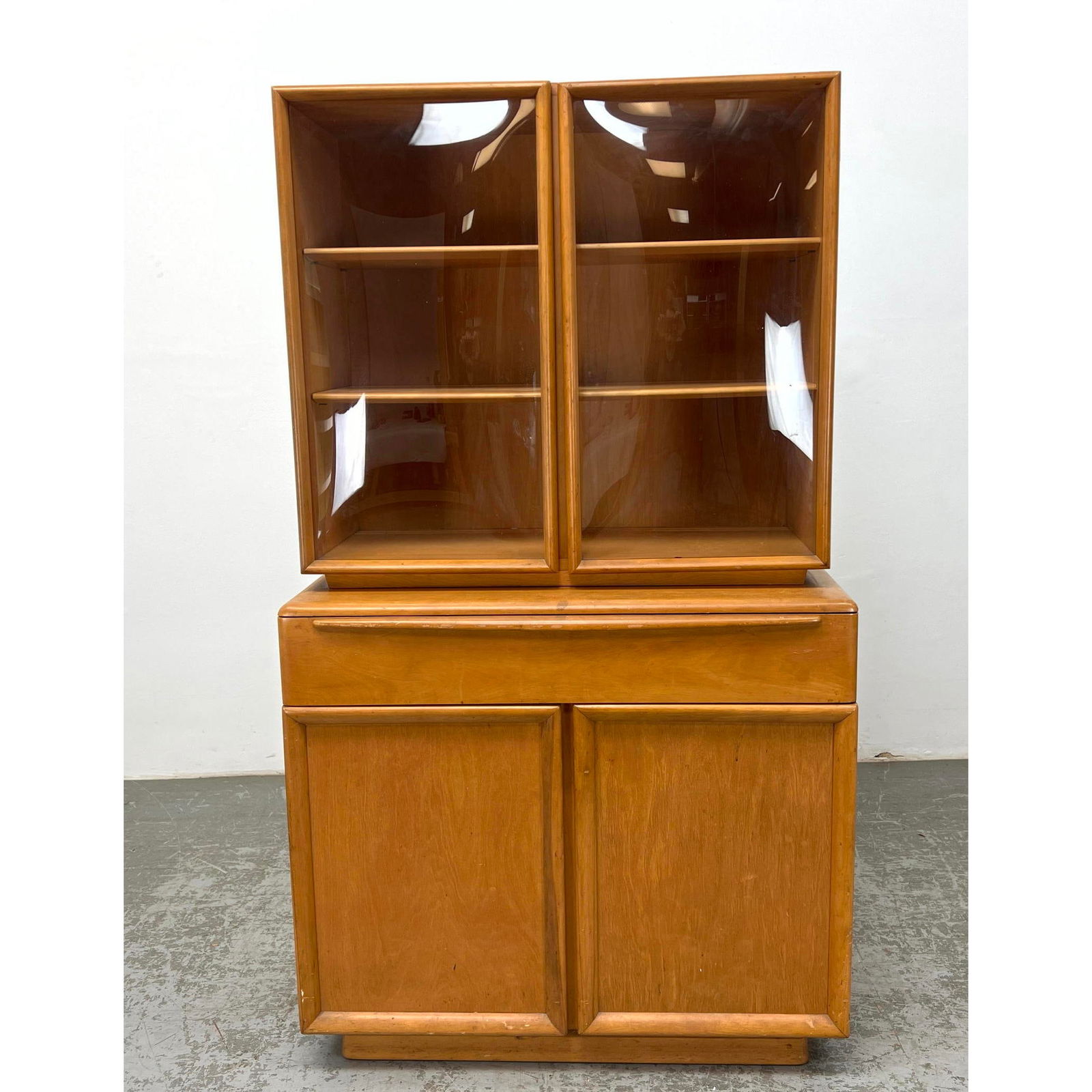 Heywood Wakefield China Display Cabinet. Server base. Champagne finish. Bubble glass doors. Marked. (1 of 16)