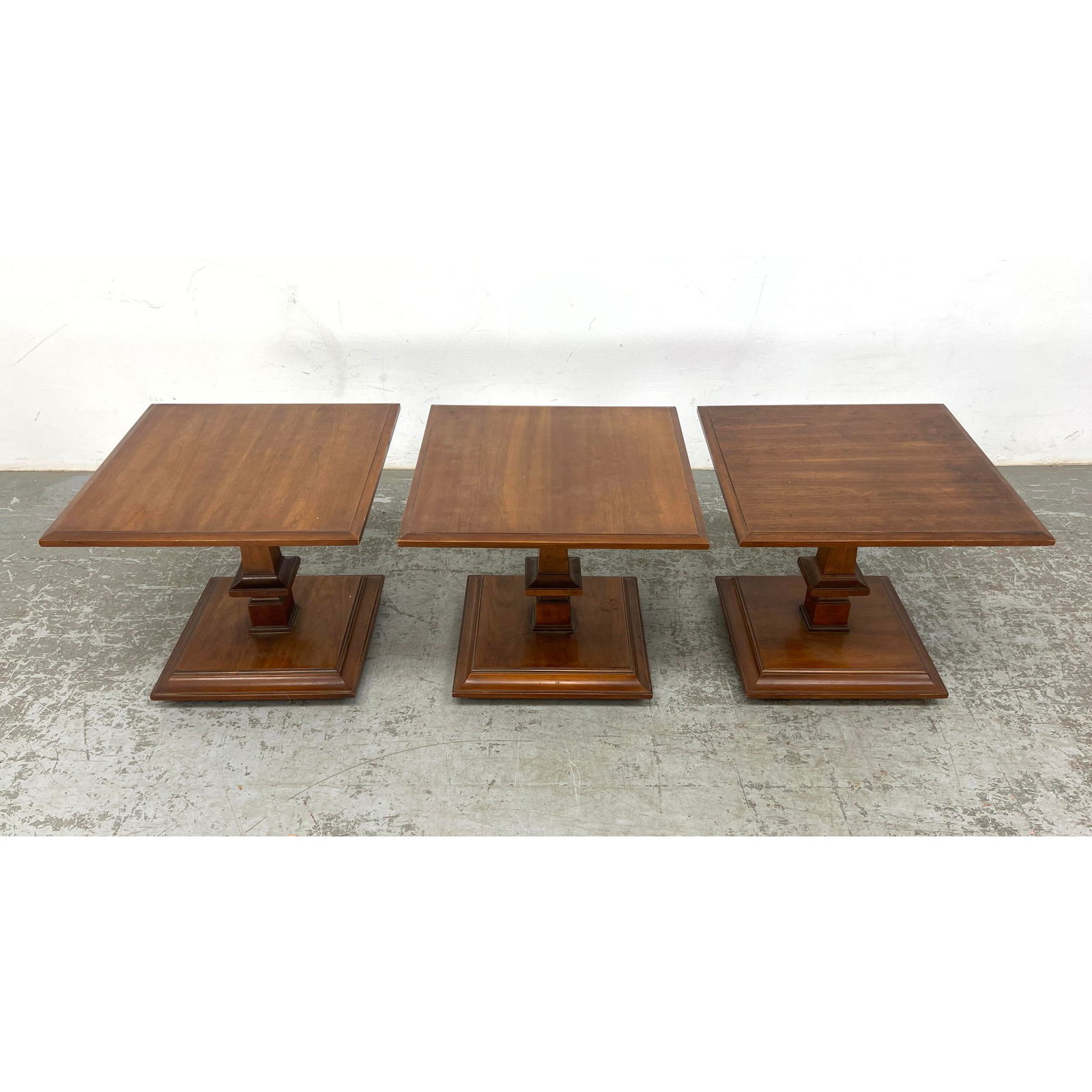 Set 3 Square Pedestal Base Side End Tables. Marked HERITAGE. (1 of 19)