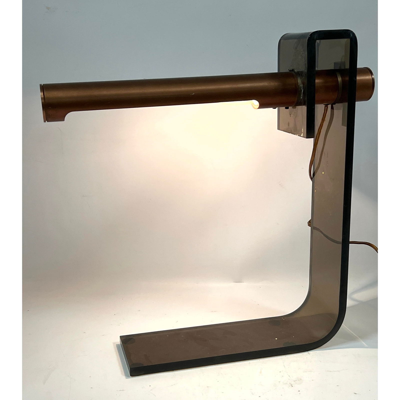 Modernist Smoked Lucite Copper Tube Shade Desk Lamp. (1 of 15)