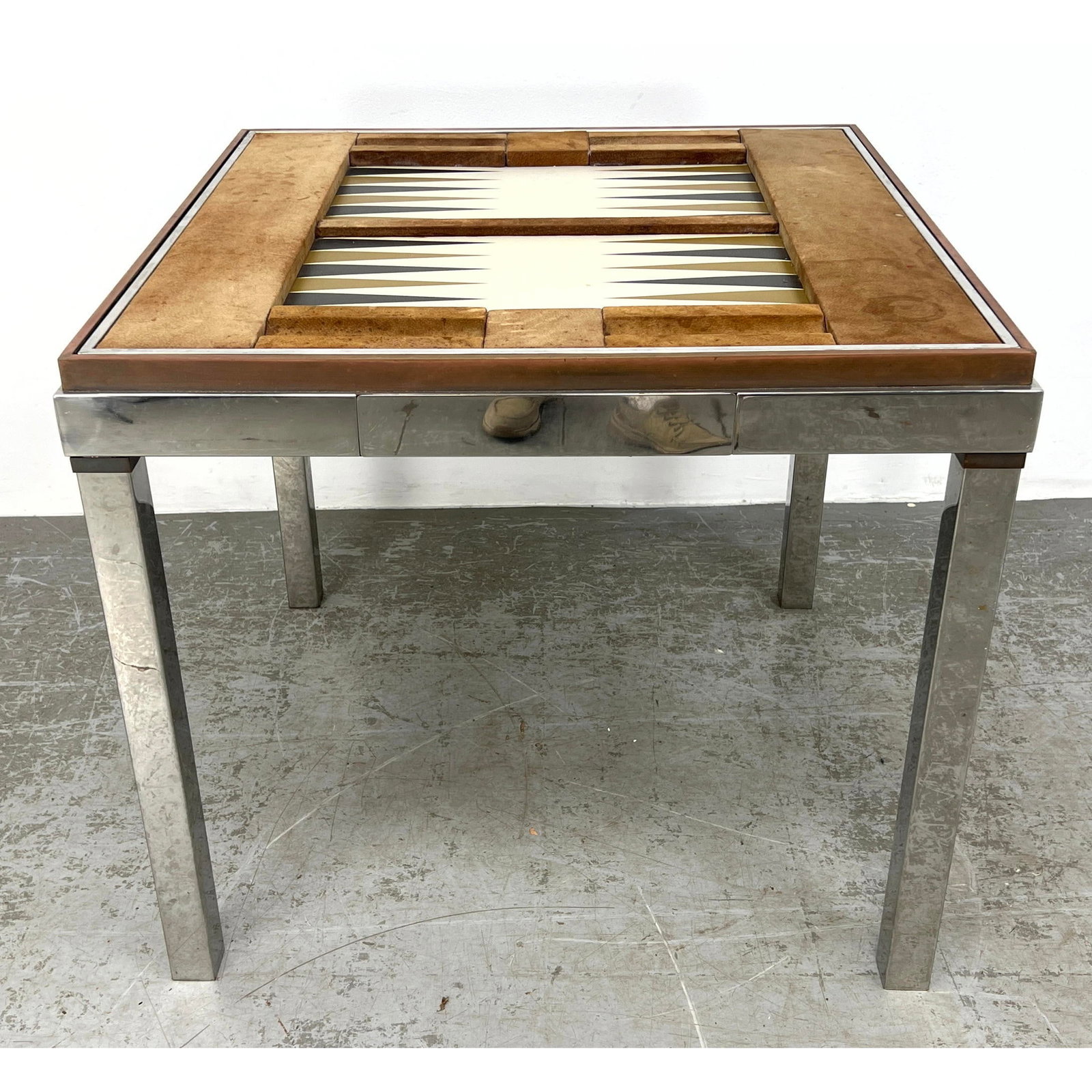 Willy Rizzo style Backgammon Game Table.  Leather frame with Chrome Base. (1 of 12)