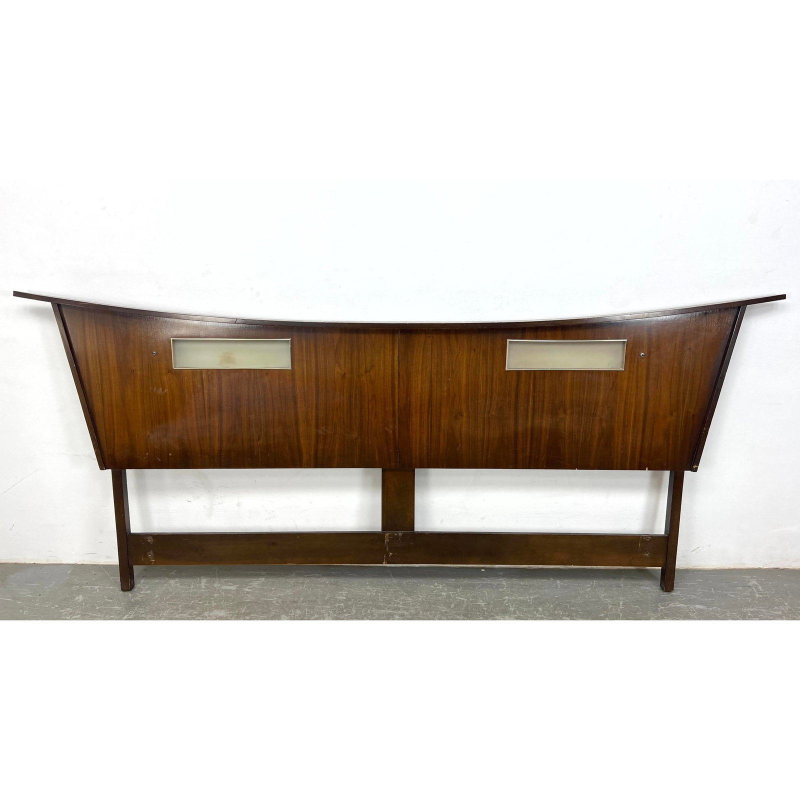 American Modern Walnut  Pagoda shaped King Headboard. Two Areas for lights. (1 of 18)