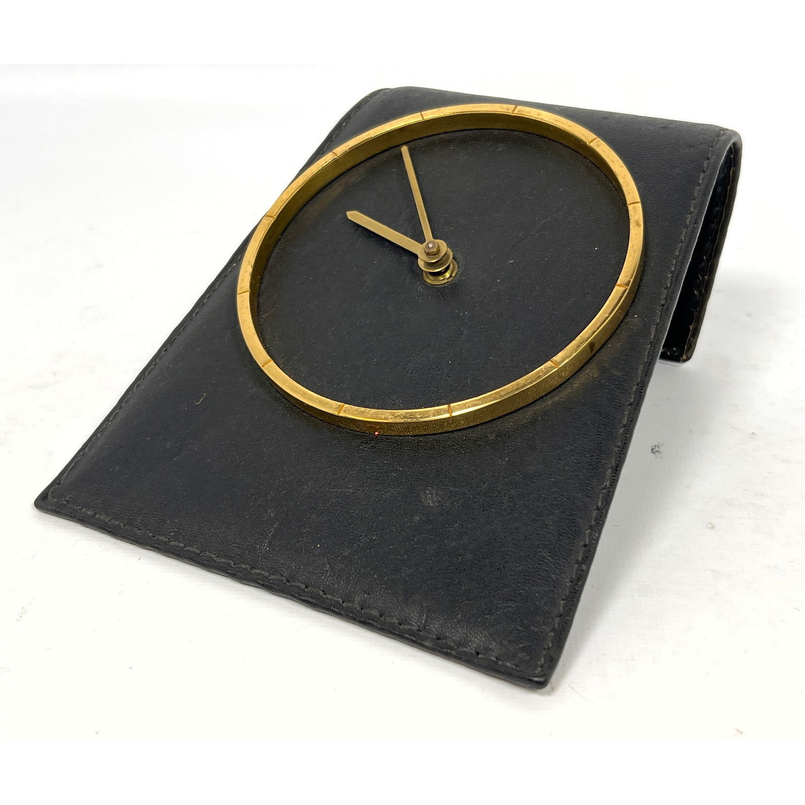 West German Brass and Leather Desk Clock. (1 of 11)