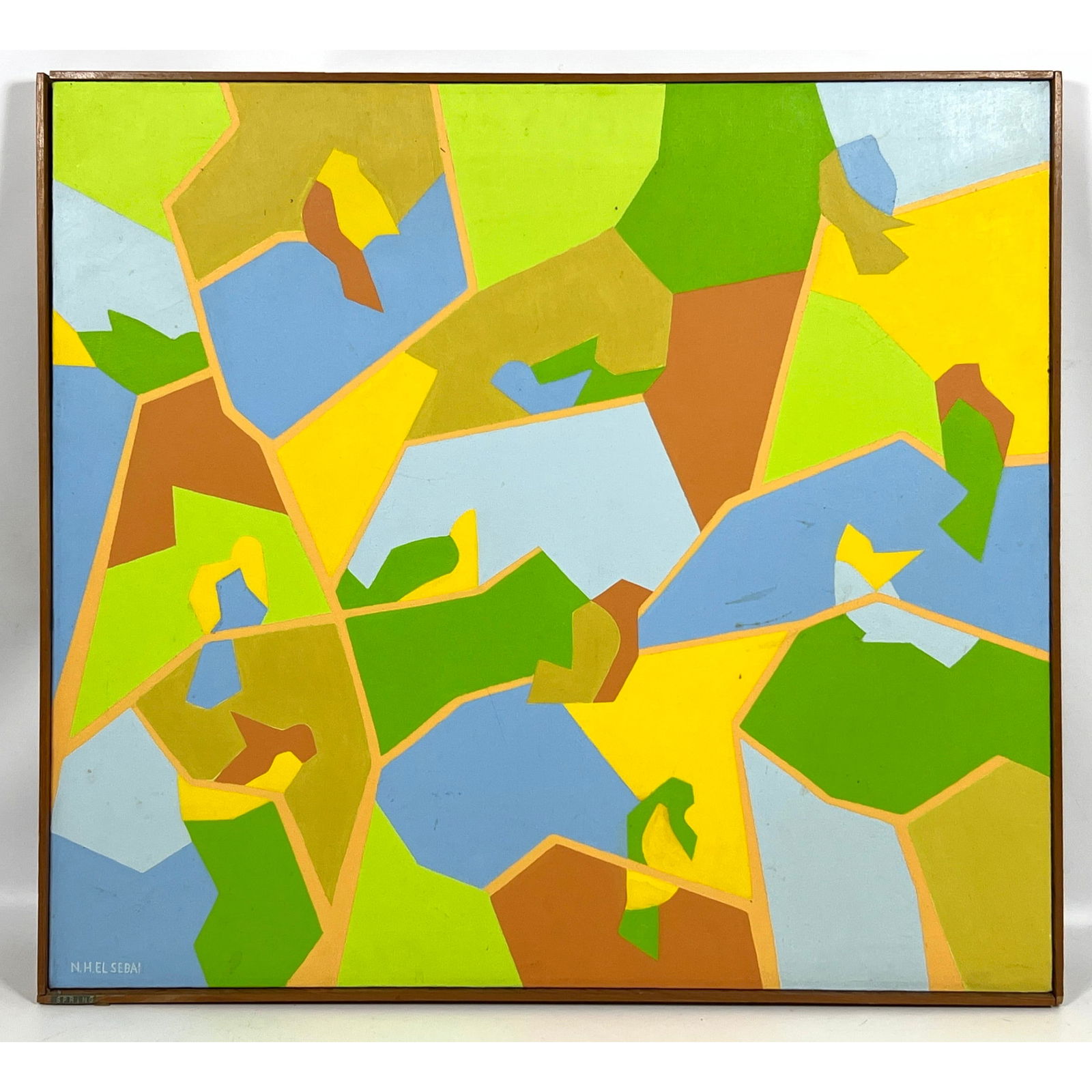 N. H. El Sebai Graphic Modern Painting on Canvas. Colorful abstract Shapes.: N. H. El Sebai Graphic Modern Painting on Canvas. Colorful abstract Shapes. Dimensions: Height: 28.5 inches, Width: 25.5 inches. --- US Packing and Shipping charge: In house shipping available. Will b