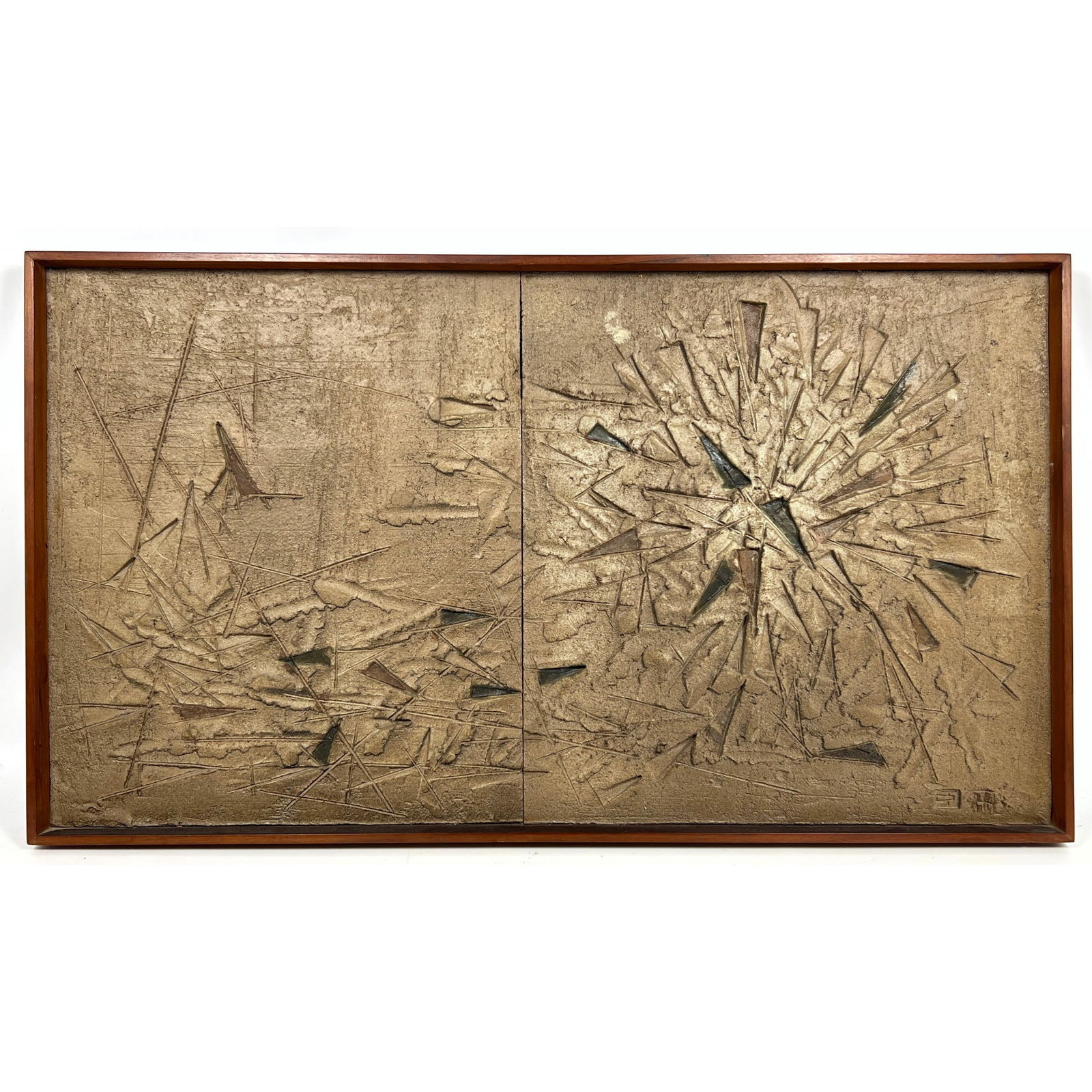 Large Design Technics Abstract Modern Wall Plaque. 2 Part Pottery Tile Wall Art. Mounted and framed (1 of 8)