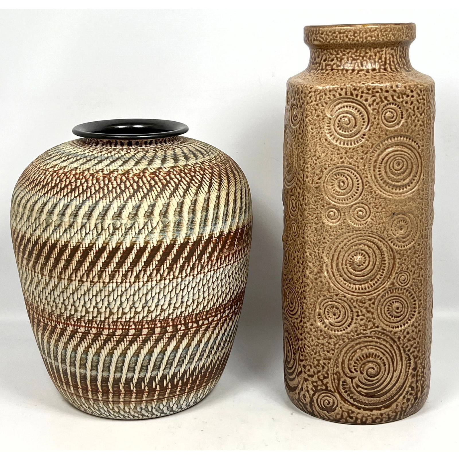 2pcs German Pottery Vases. Incised design. (1 of 14)