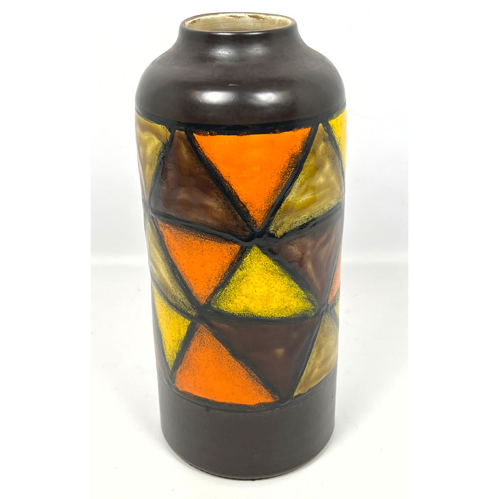 Large Italian Pottery Vase with Colorful Triangles. (1 of 8)