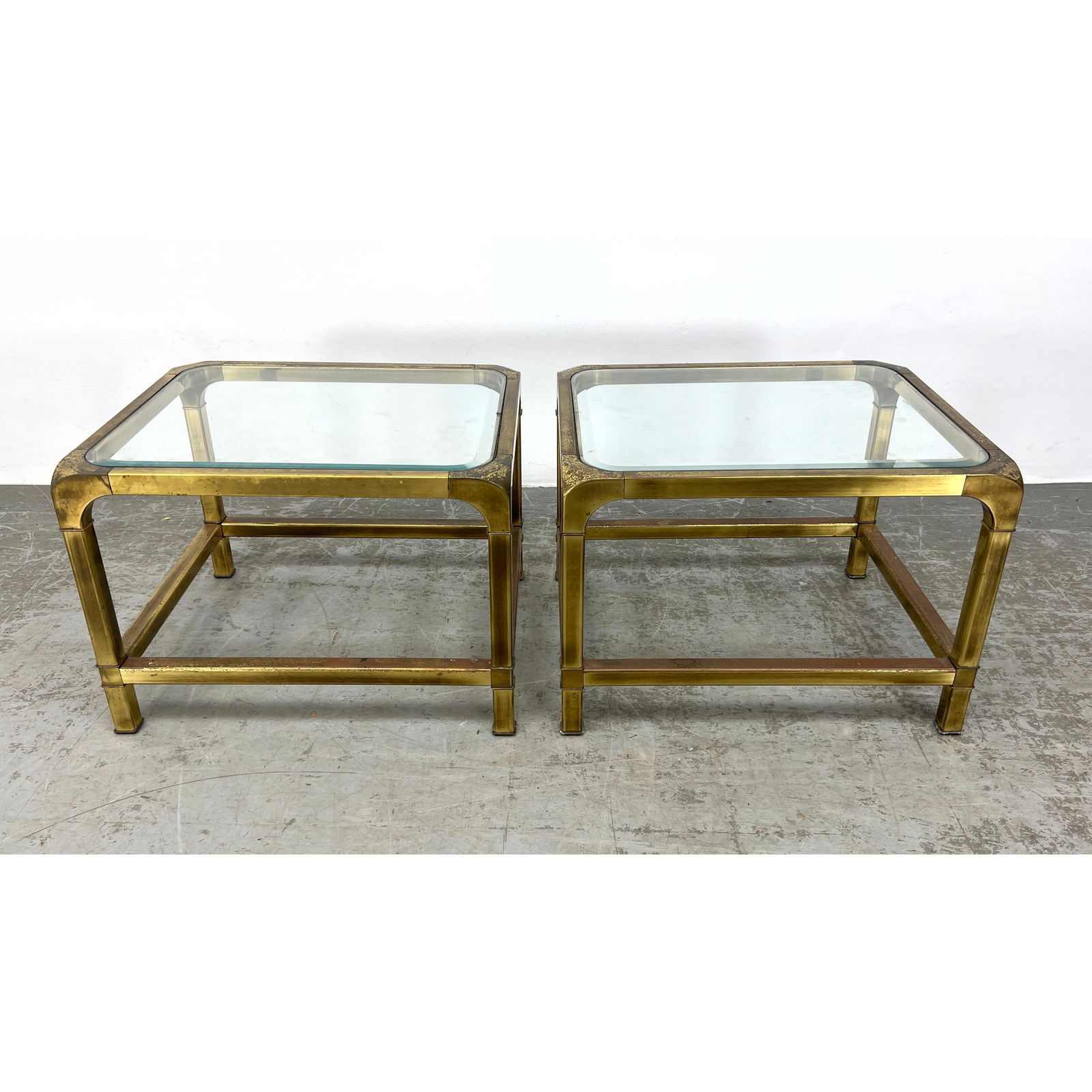 Pr Mastercraft style Brass Glass Top Side End Tables. Modernist. (1 of 11)