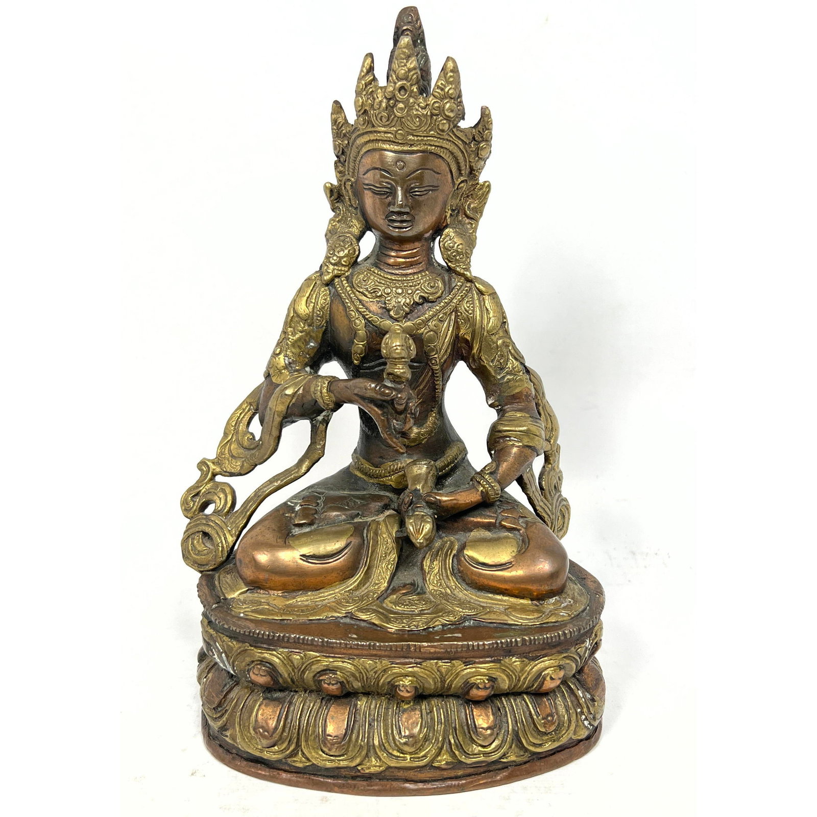 Buddhist Sculpture of seated Figure. Vajrasattva.: Buddhist Sculpture of seated Figure. Vajrasattva. Dimensions: Height: 8.5 inches, Width: 5 inches, Depth: 3.75 inches. --- US Packing and Shipping charge: In house shipping available. Will be calculat