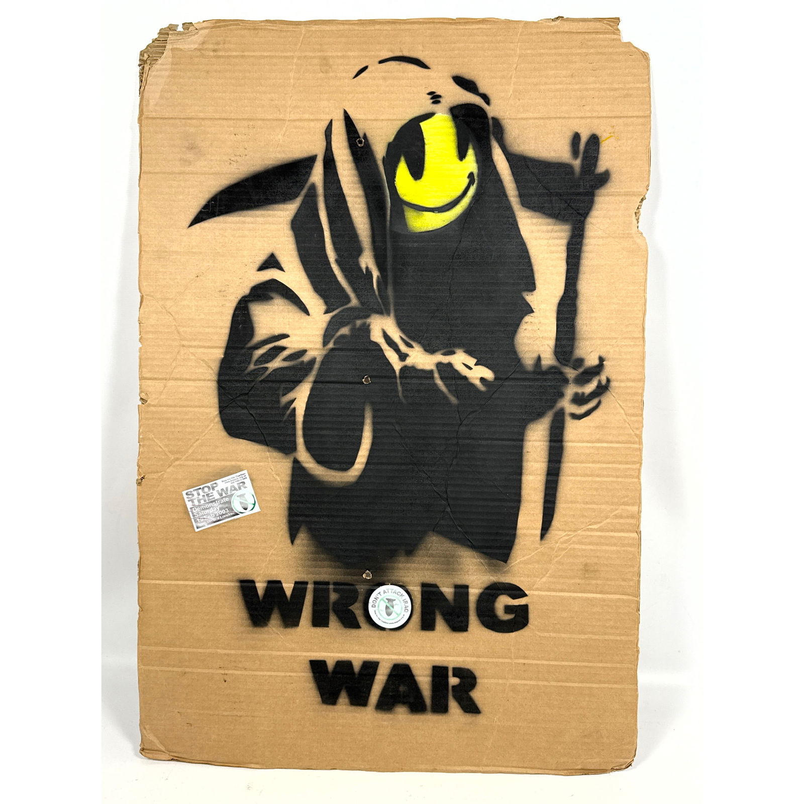 Banksy inspired wrong war cardboard protest sign. Stencil Painted. (1 of 6)
