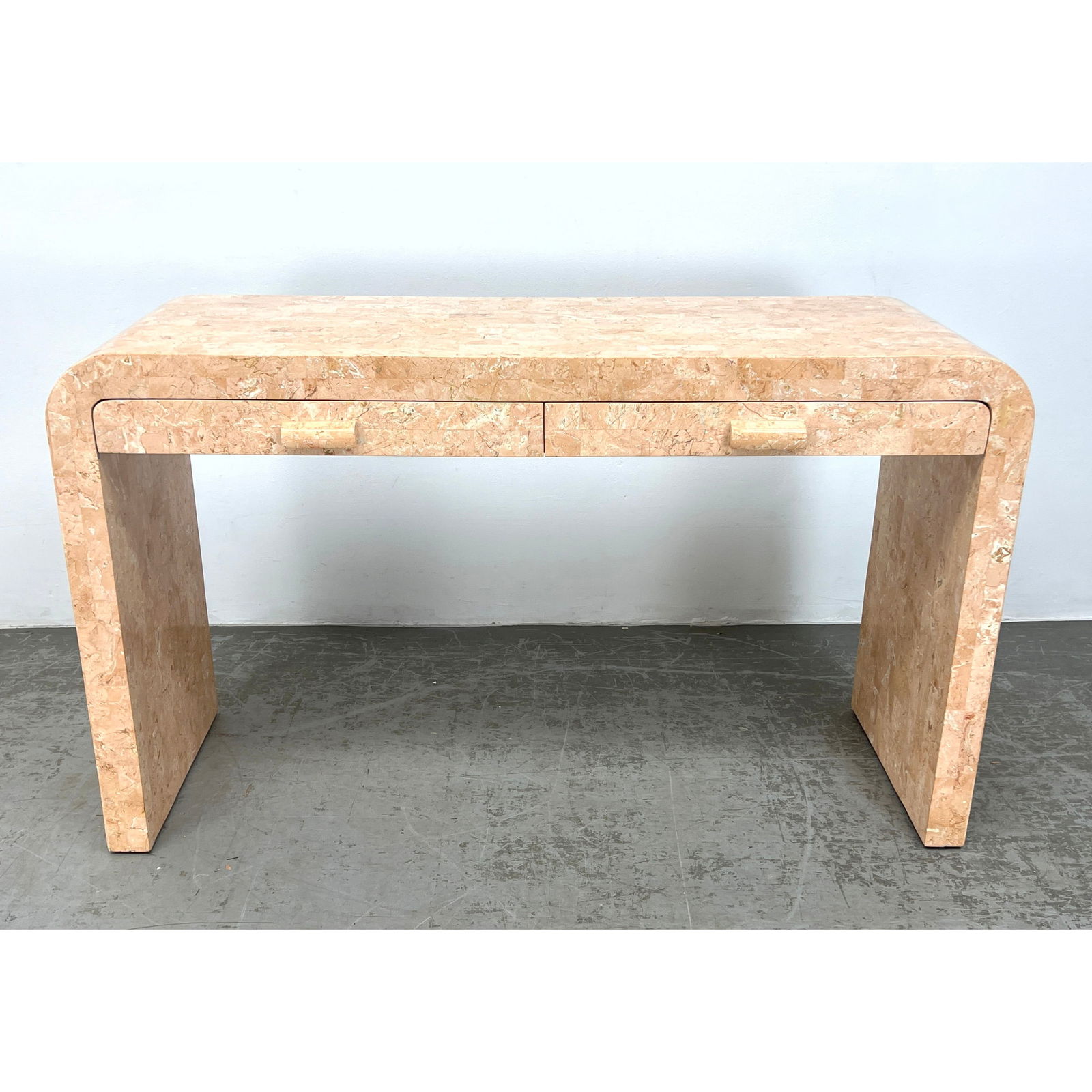 Maitland Smith Style Tesselated Marble Writing Desk Console Sofa Table. (1 of 11)