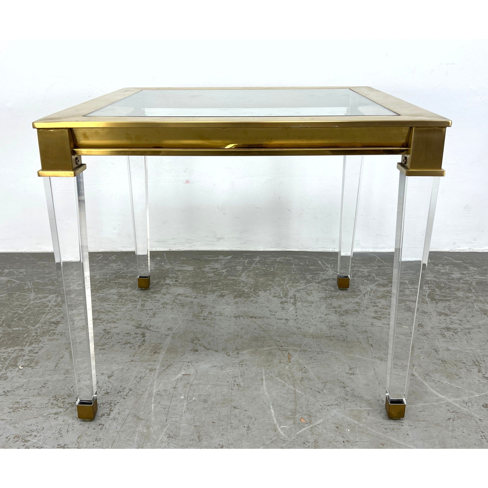Decorator Brass and Lucite Side Table.  Inset glass. (1 of 7)