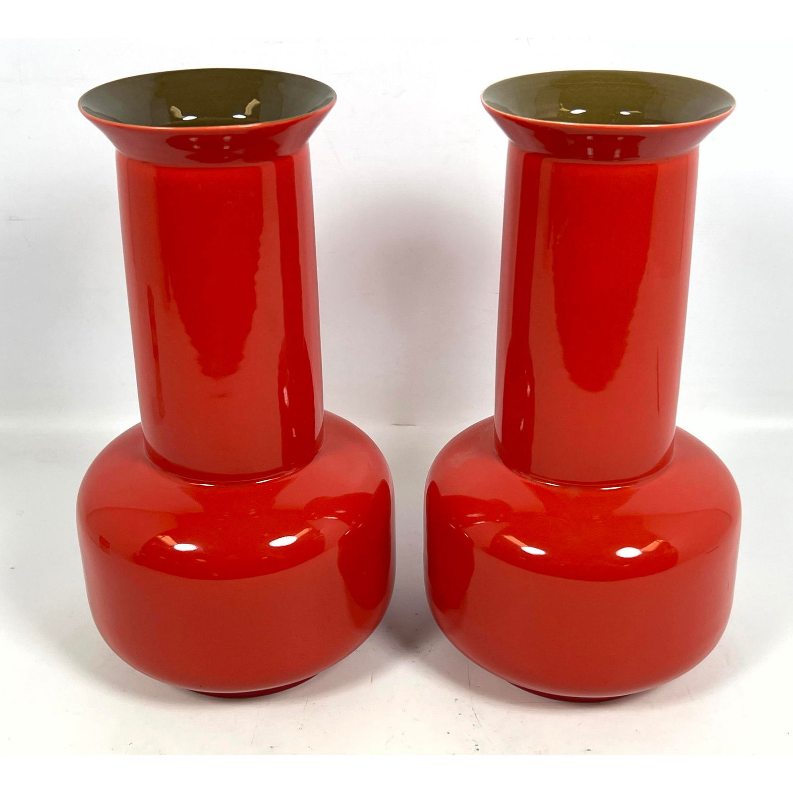 Pair of MK Bo Jia contemporary Red glazed Chinese baluster vases, signed : MK Bo Jia and with six ch (1 of 12)