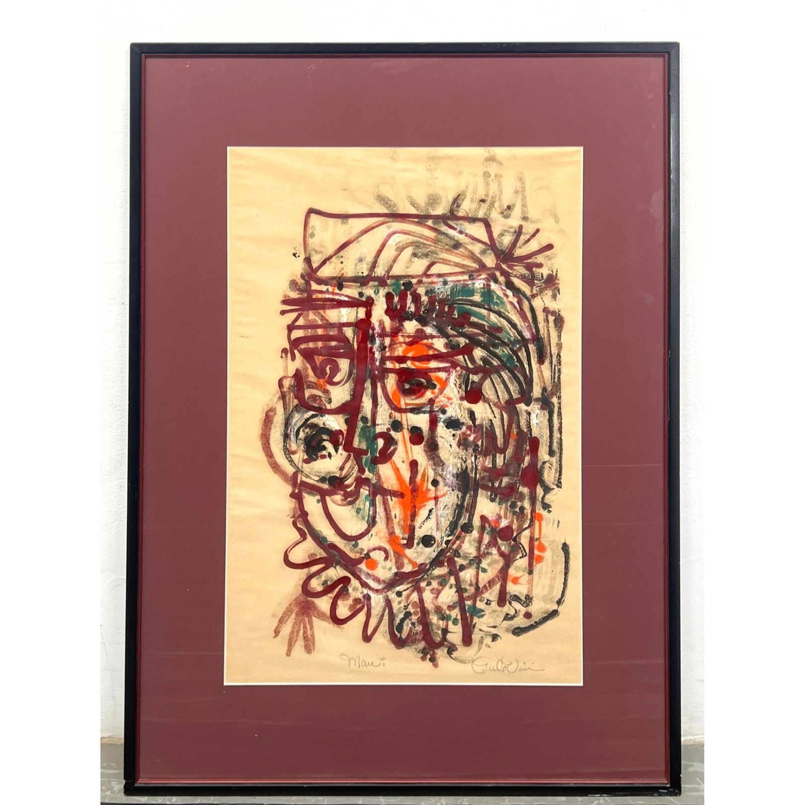 Signed Abstract Modern Painting on Paper. Framed under glass. (1 of 10)