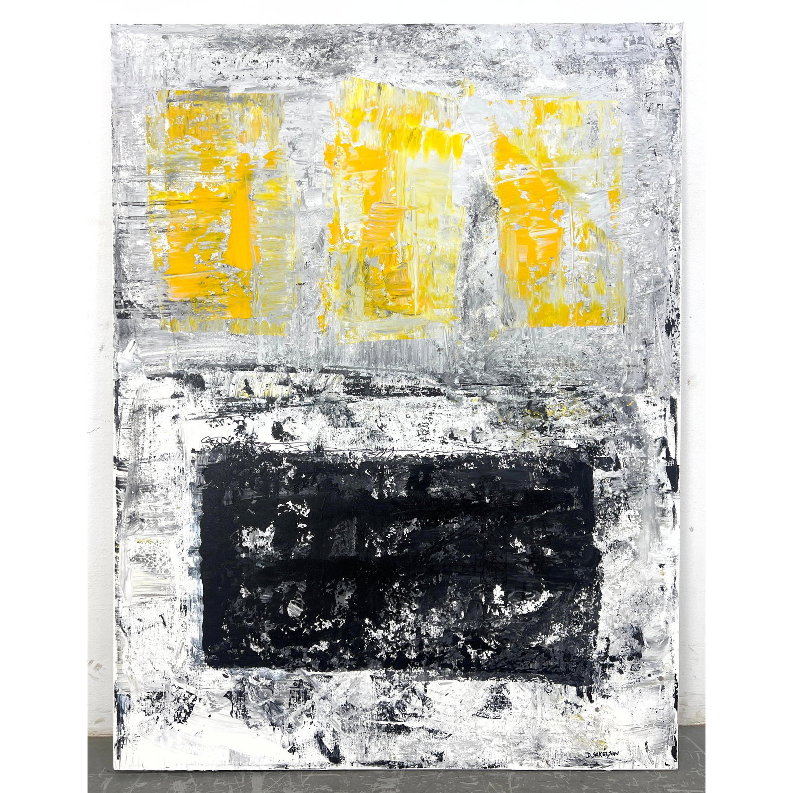 DENNIS SAKELSON Original Abstract Modernist Painting. Acrylic on Canvas. Signed.: DENNIS SAKELSON Original Abstract Modernist Painting. Acrylic on Canvas. Signed. Dimensions: Height: 47.5 inches, Width: 36 inches. --- - We offer curbside delivery for most items to NYC, Manhattan, C