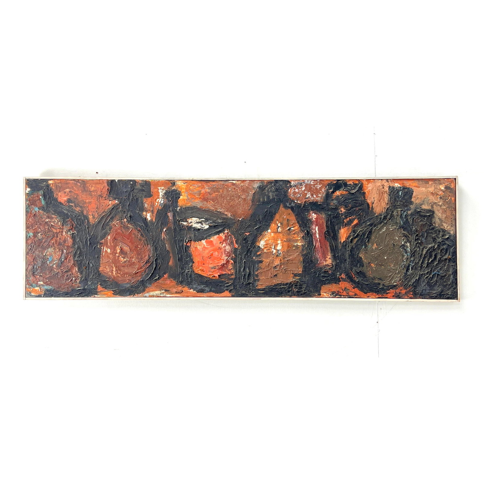 Hank 1959 Impressionist Oil on Canvas Still Life Painting. Thick Impasto Painting: Hank 1959 Impressionist Oil on Canvas Still Life Painting. Thick Impasto Painting Dimensions: Height: 14.5 inches, Width: 51.5 inches. --- US Packing and Shipping charge: In house shipping available. 