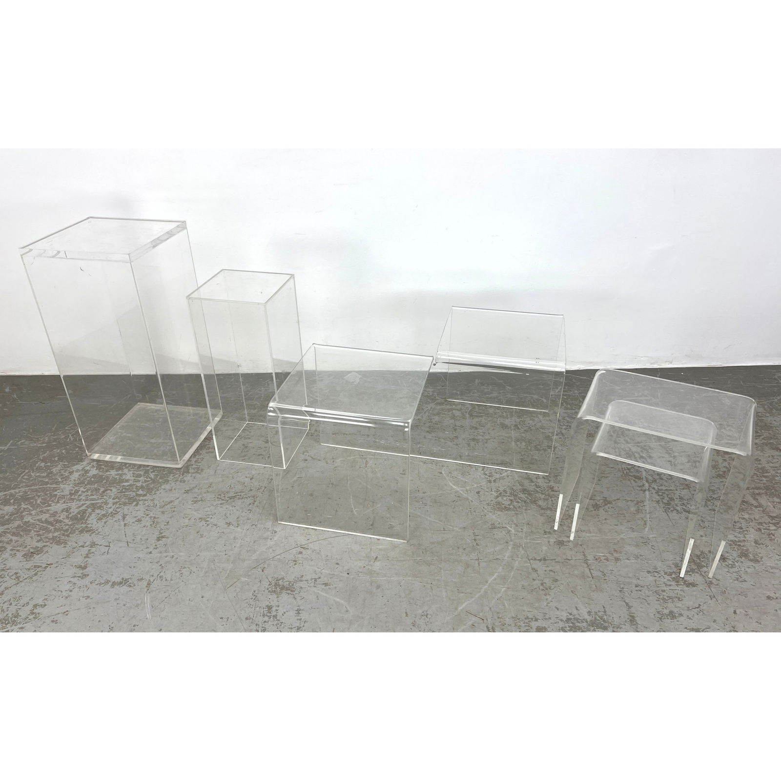 6pc Clear Lucite Acrylic Display Pedestals and Tables Great for Gallery or Studio space. (1 of 13)