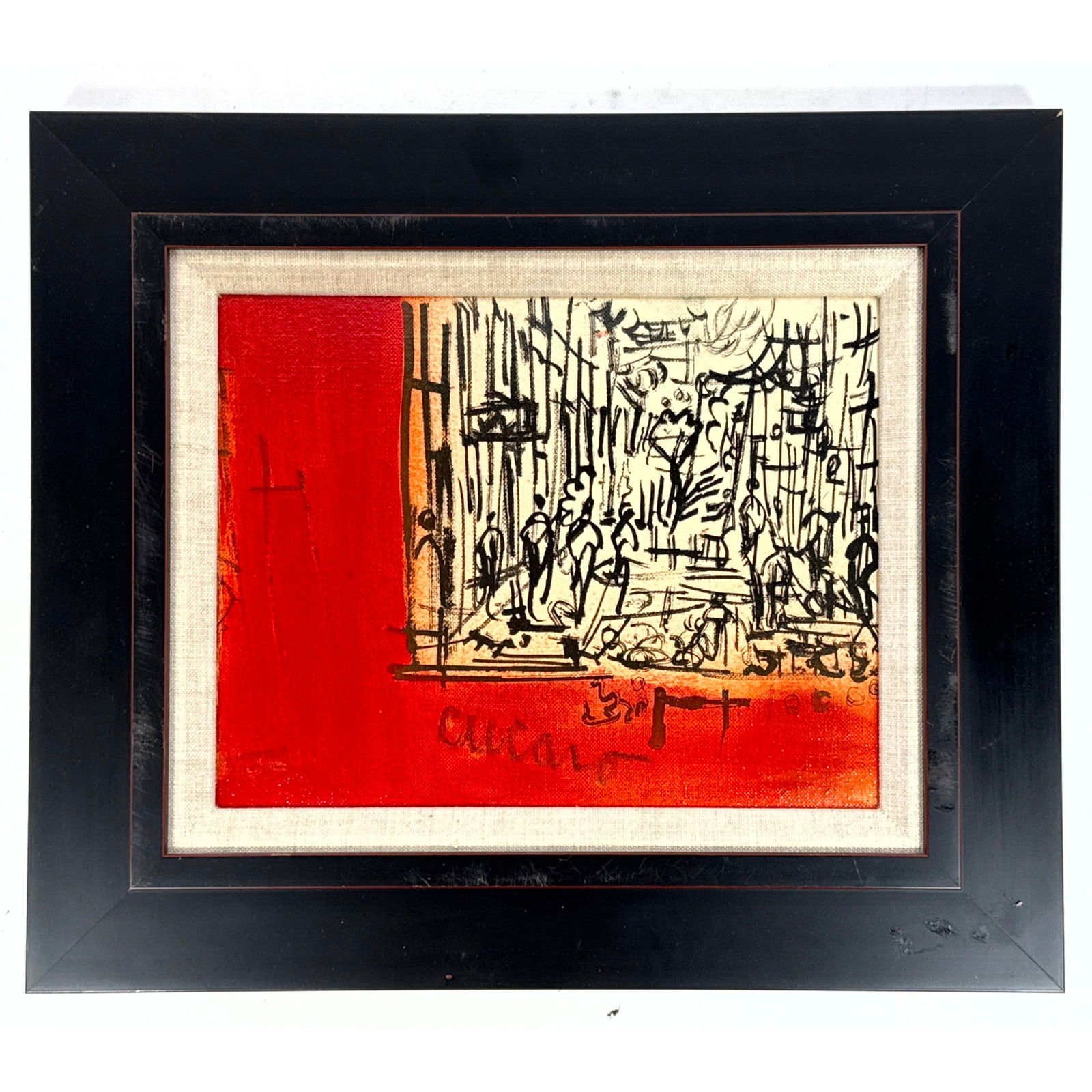 PASCAL CUCARO Oil on Canvas Painting. Abstract modern.: PASCAL CUCARO Oil on Canvas Painting. Abstract modern. Dimensions: Frame Height: 12.75 inches, Frame Width: 14.75 inches. - Image Size: Image Height: 7.5 inches, Image Width: 9.5 inches. --- US Packin