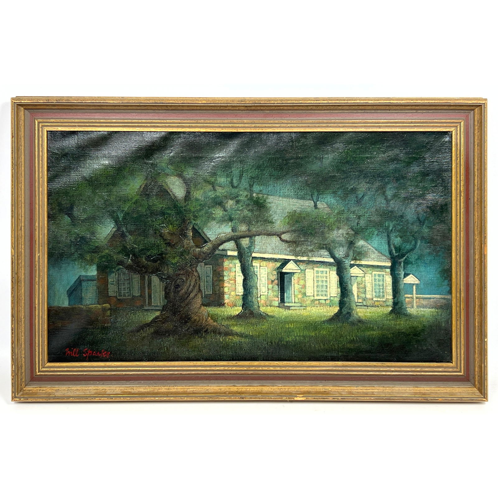 WILL SPARKS vintage Painting. Stone Building among Trees. Artist Signed. Framed. (1 of 10)