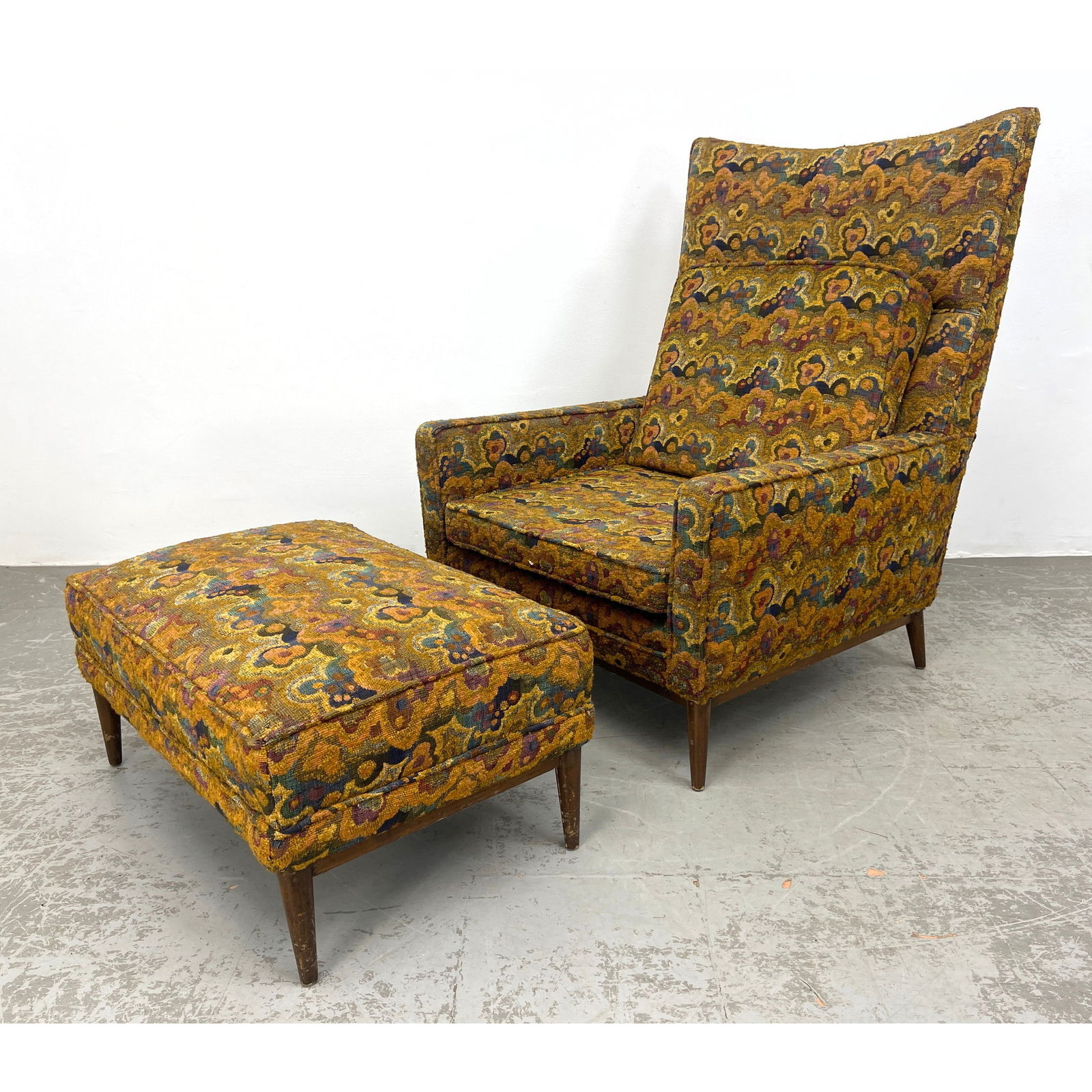 Paul McCobb Lounge Chair and Ottoman. Matching Ottoman. Colorful Patterned Upholstery. (1 of 13)