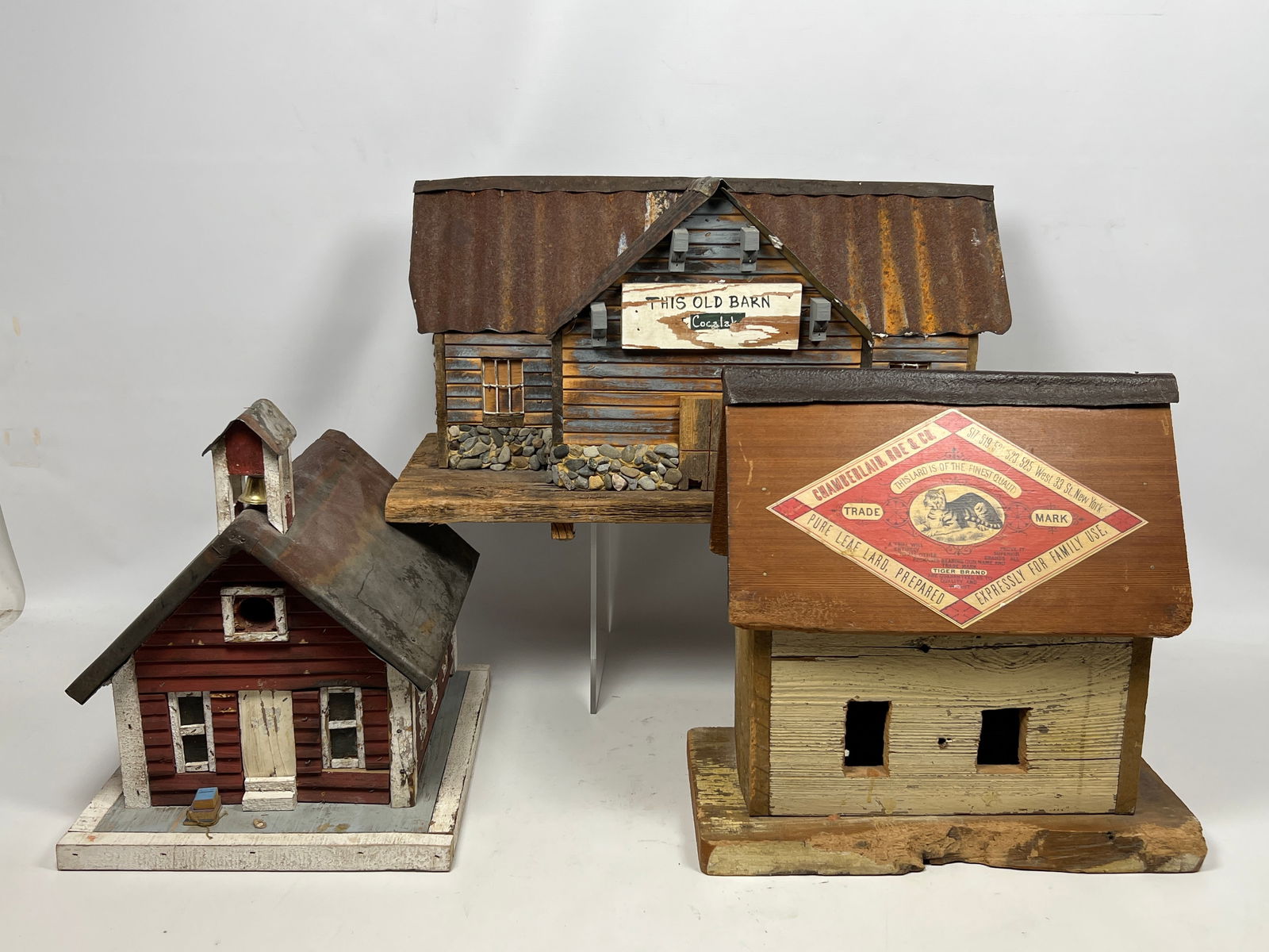 Collection 3 Hand Made Folk Art Wood, Metal  Building Models. Primitive Outsider Art. Found Objects. (1 of 15)
