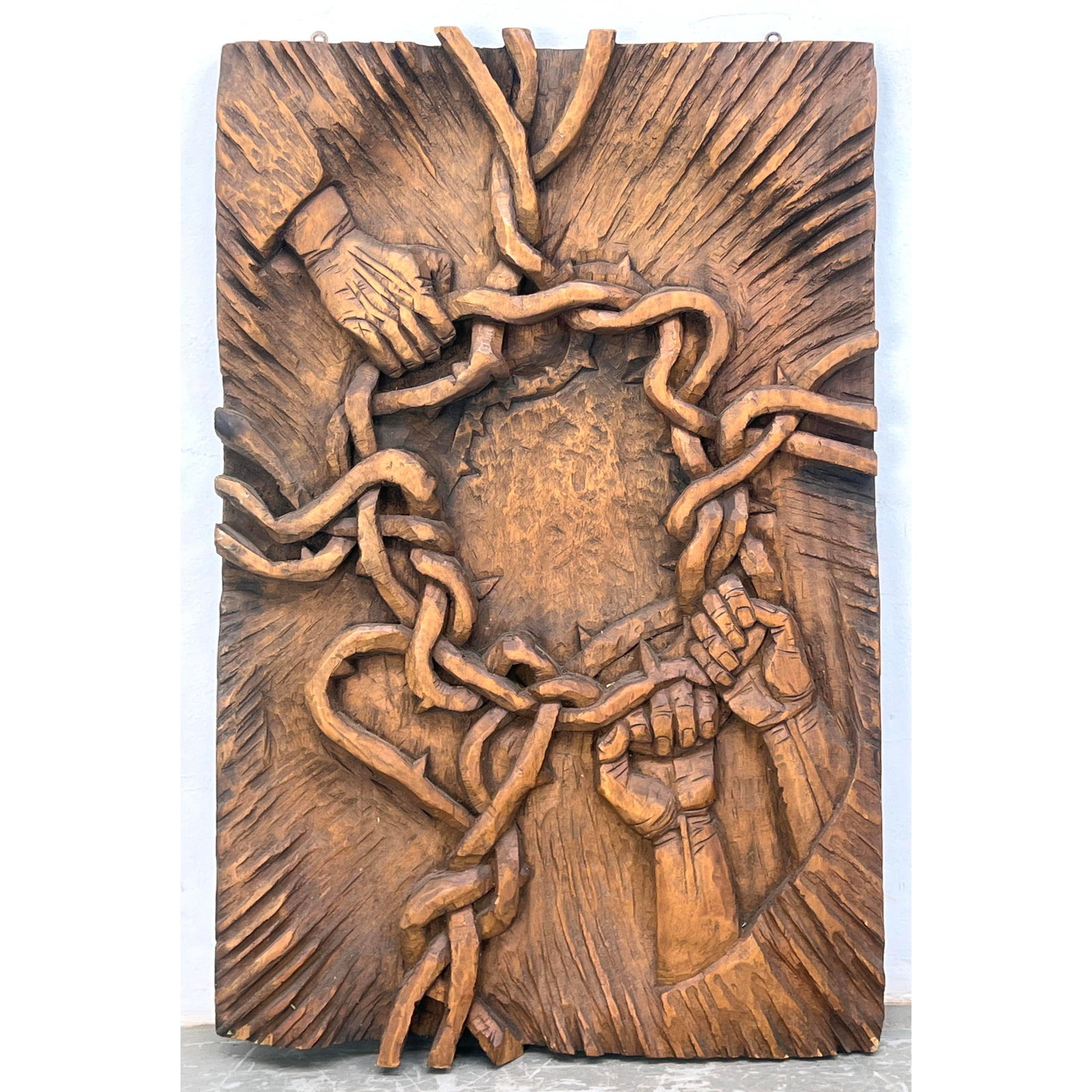 Large Rudolf Kuyten 1981 Heavy Carved wood Wall Sculpture Art.: Large Rudolf Kuyten 1981 Heavy Carved wood Wall Sculpture Art. Dimensions: Height: 37 inches, Width: 23 inches, Depth: 3 inches. --- - We offer curbside delivery for most items to NYC, Manhattan, Clos