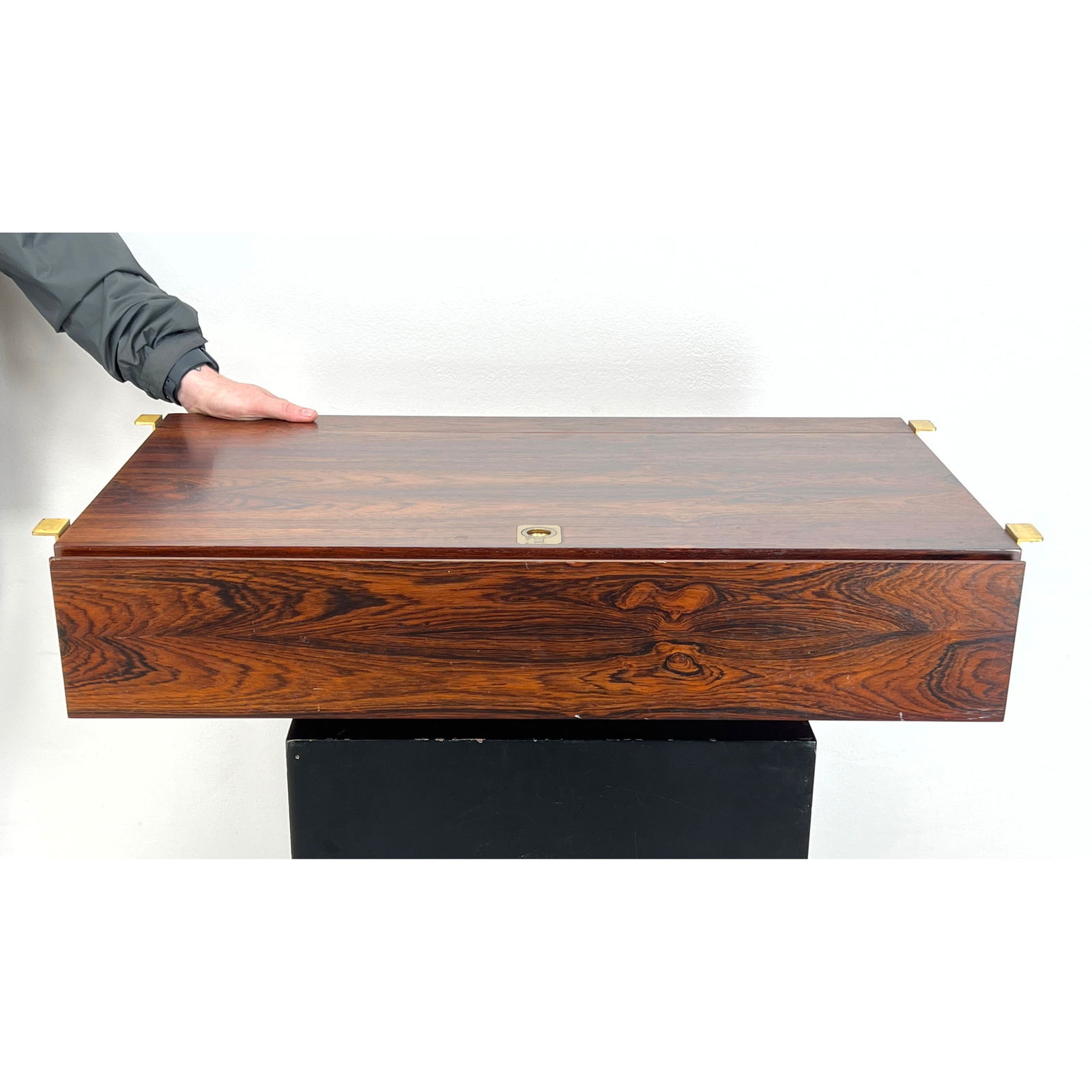 Danish Modern Rosewood Vanity Cabinet with brass hooks for hanging between dressers. (1 of 12)